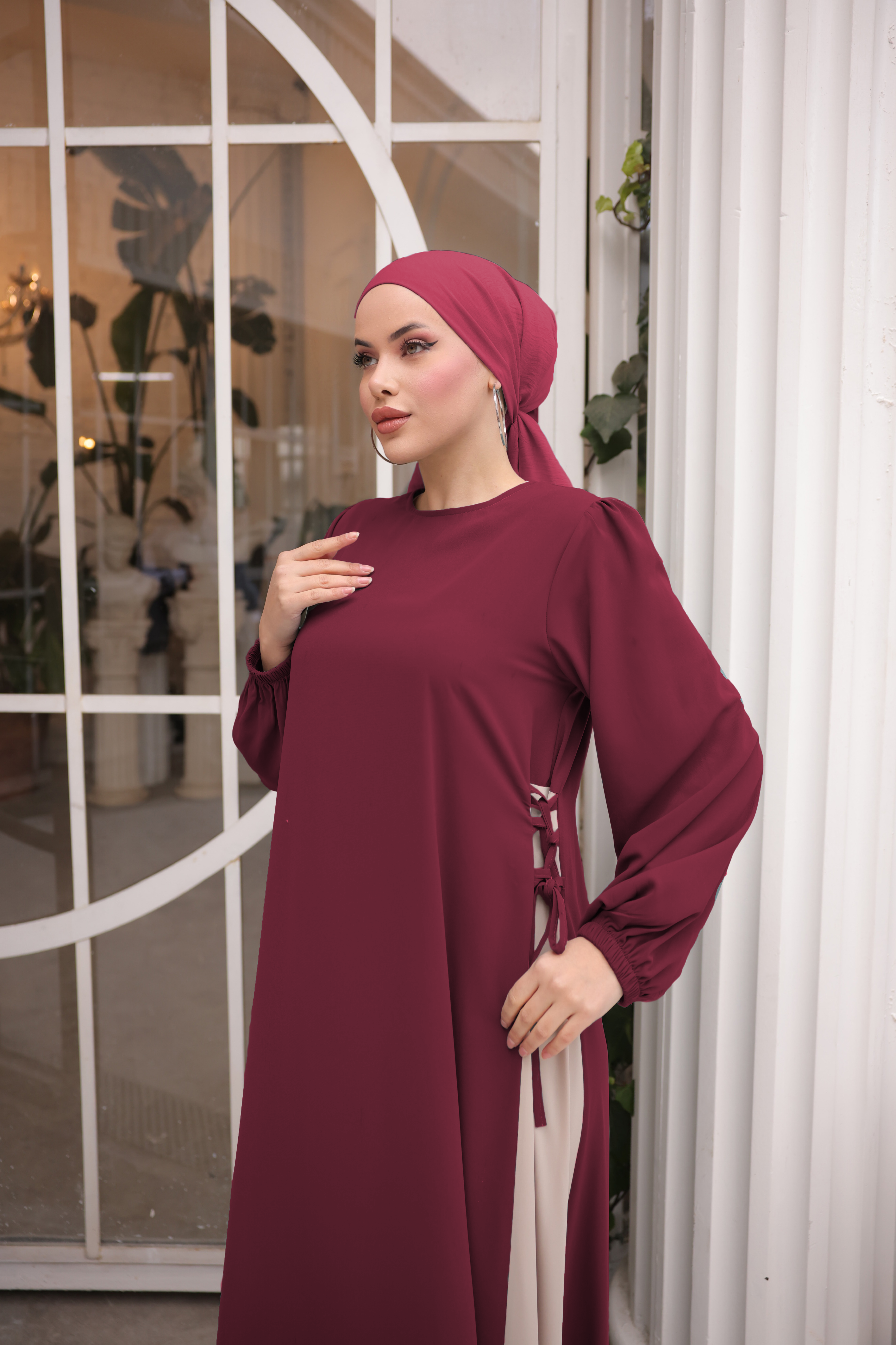 Bordo Yandan Garnili Elbise 5061