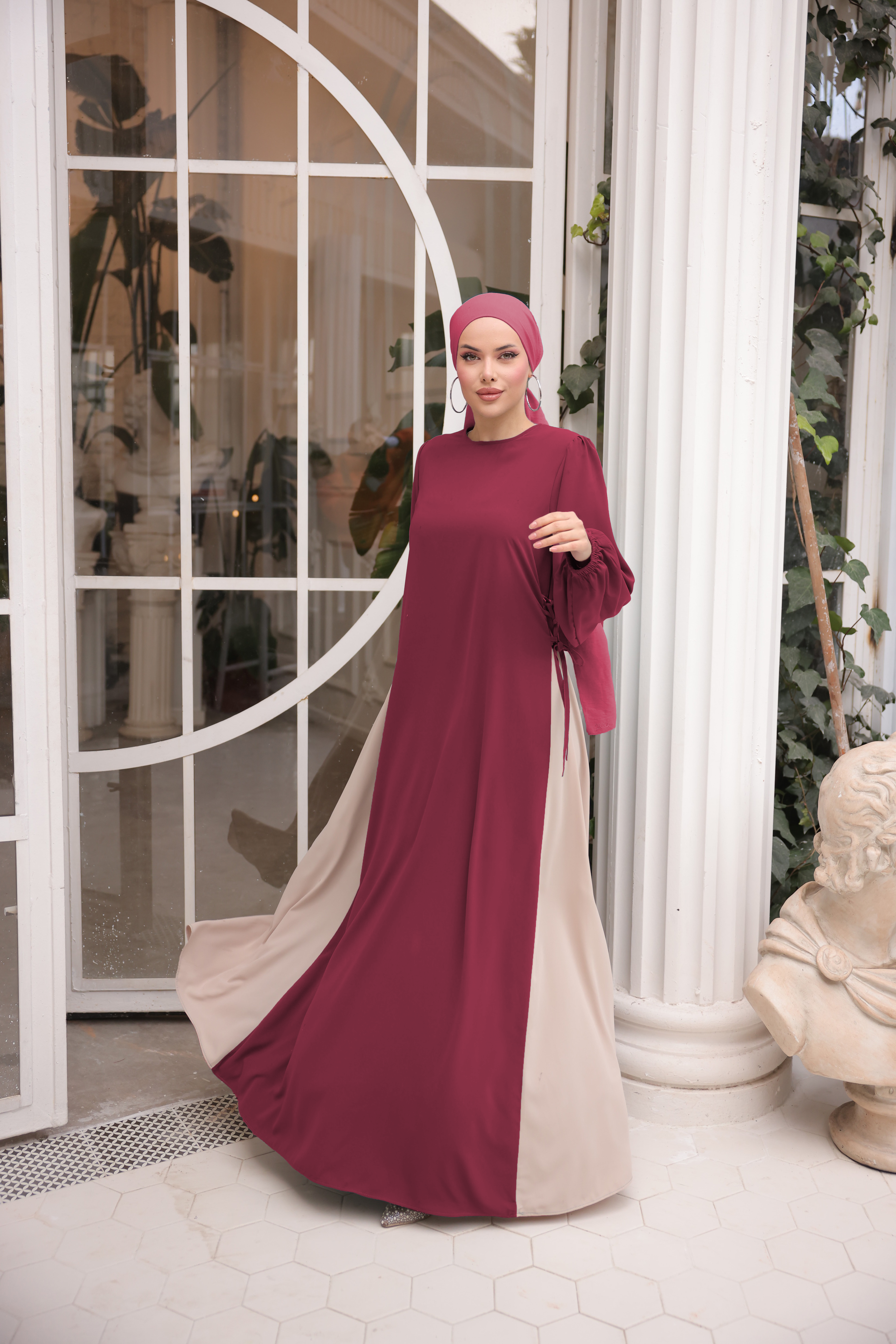 Bordo Yandan Garnili Elbise 5061