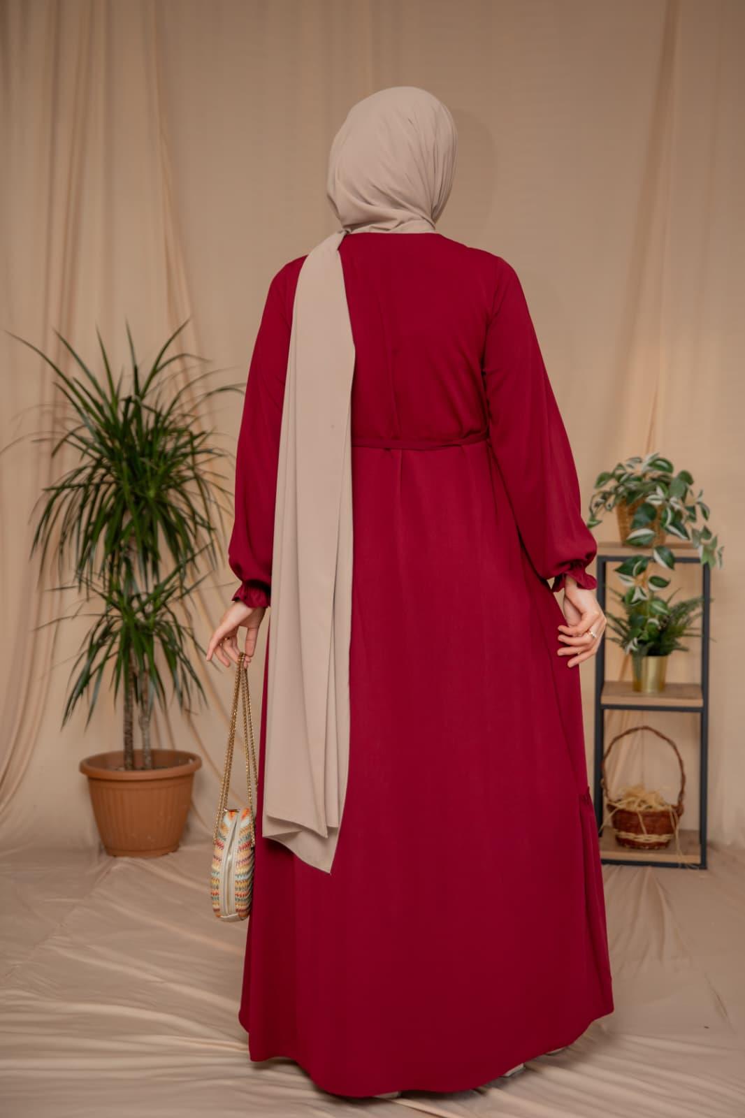 Bordo Yanları Katlı Kroş Elbise 5123