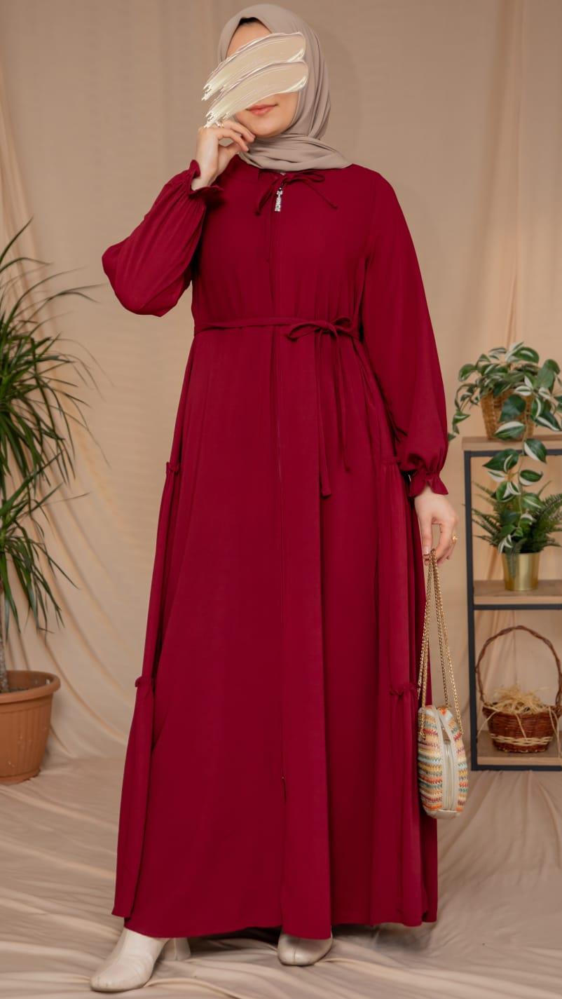 Bordo Yanları Katlı Kroş Elbise 5123