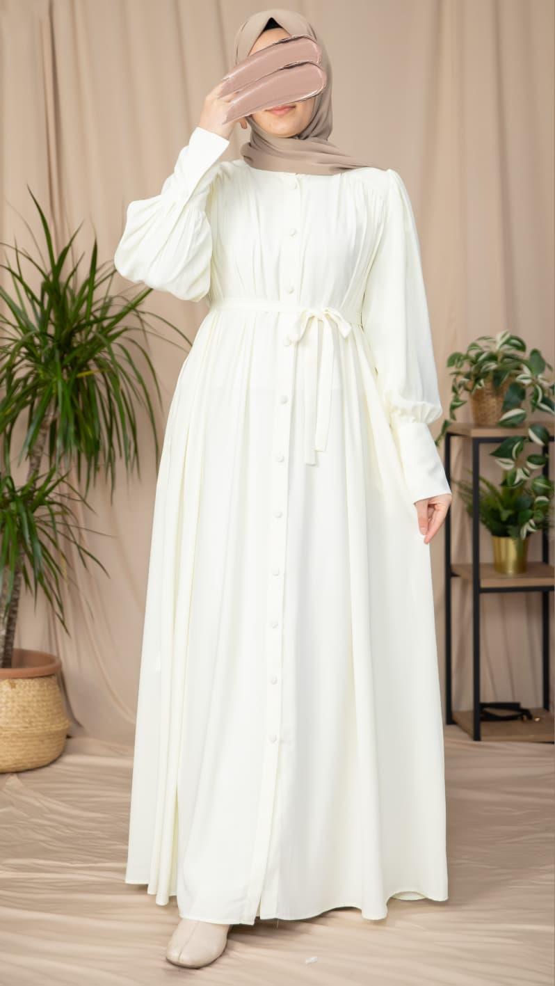 Ekru Boydan Kaplama Düğmeli Ferace 5130