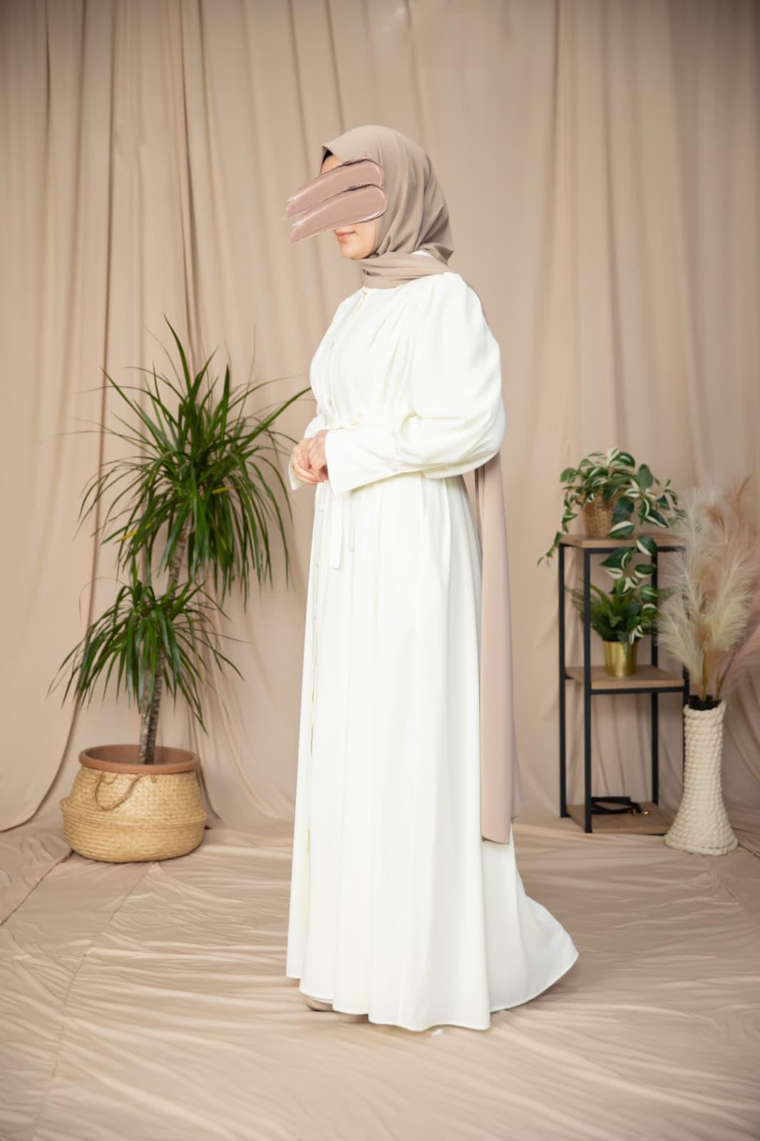 Ekru Boydan Kaplama Düğmeli Ferace 5130