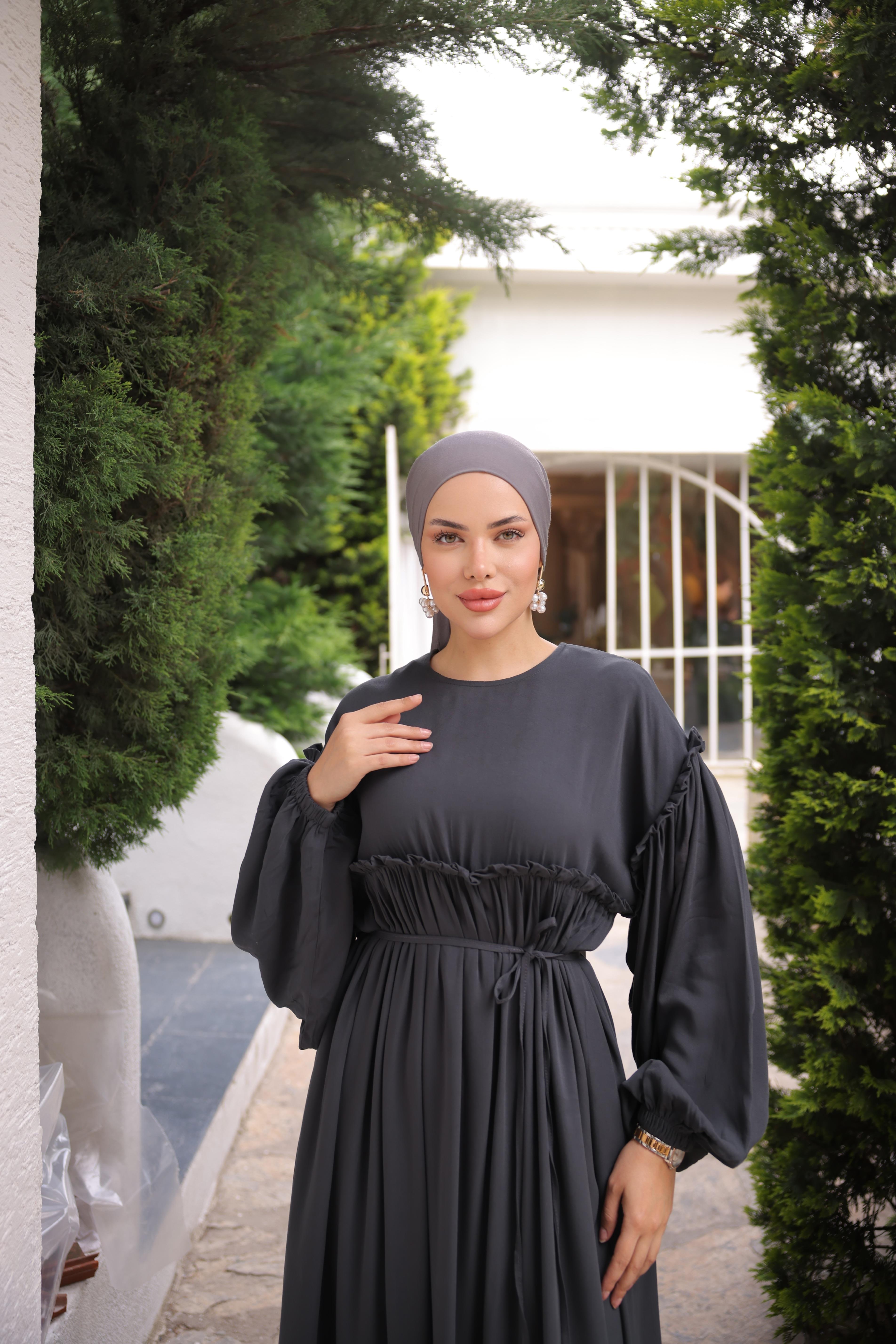 Füme Robalı Büzgülü Oversize Elbise 5093