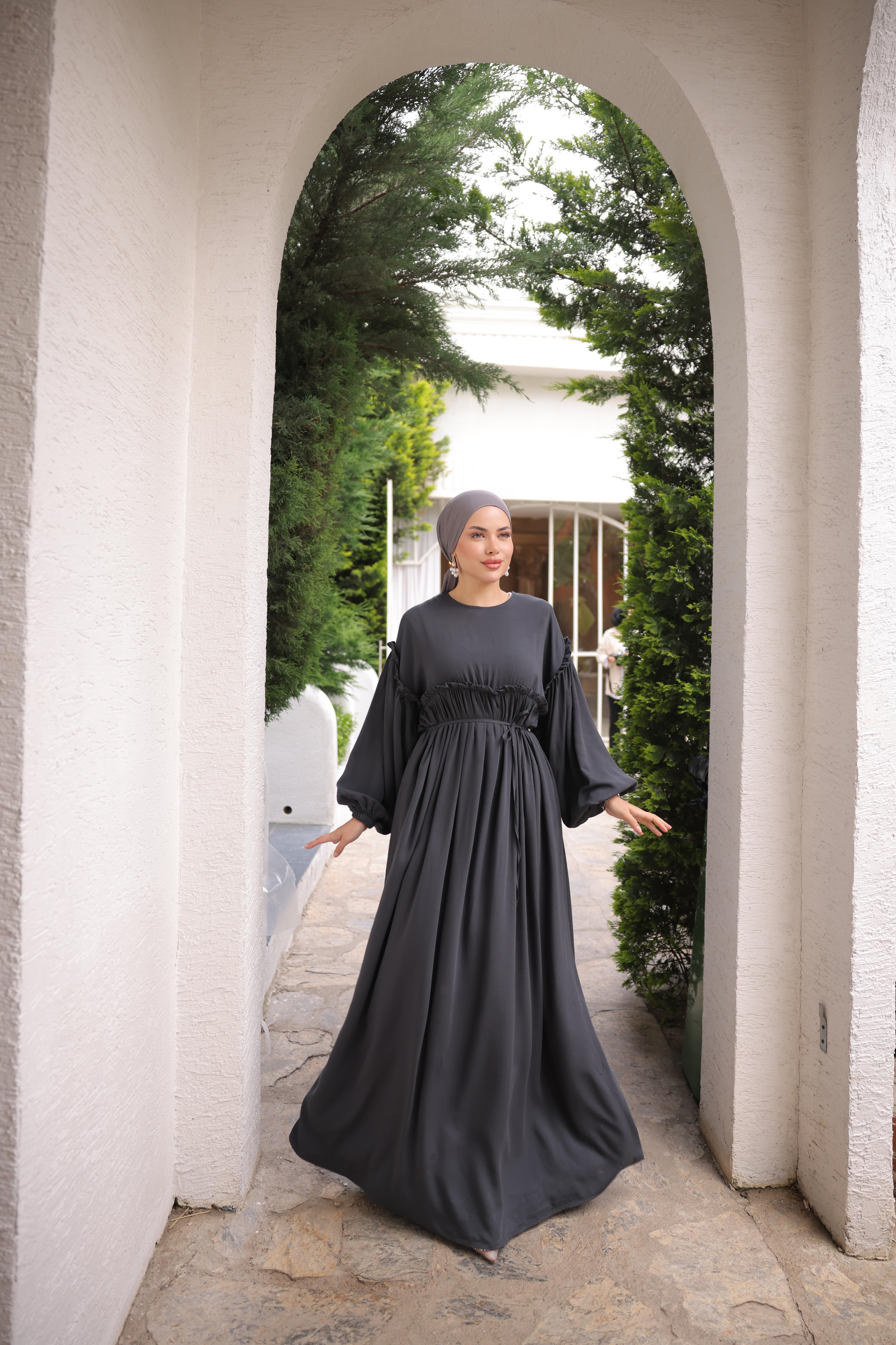 Füme Robalı Büzgülü Oversize Elbise 5093