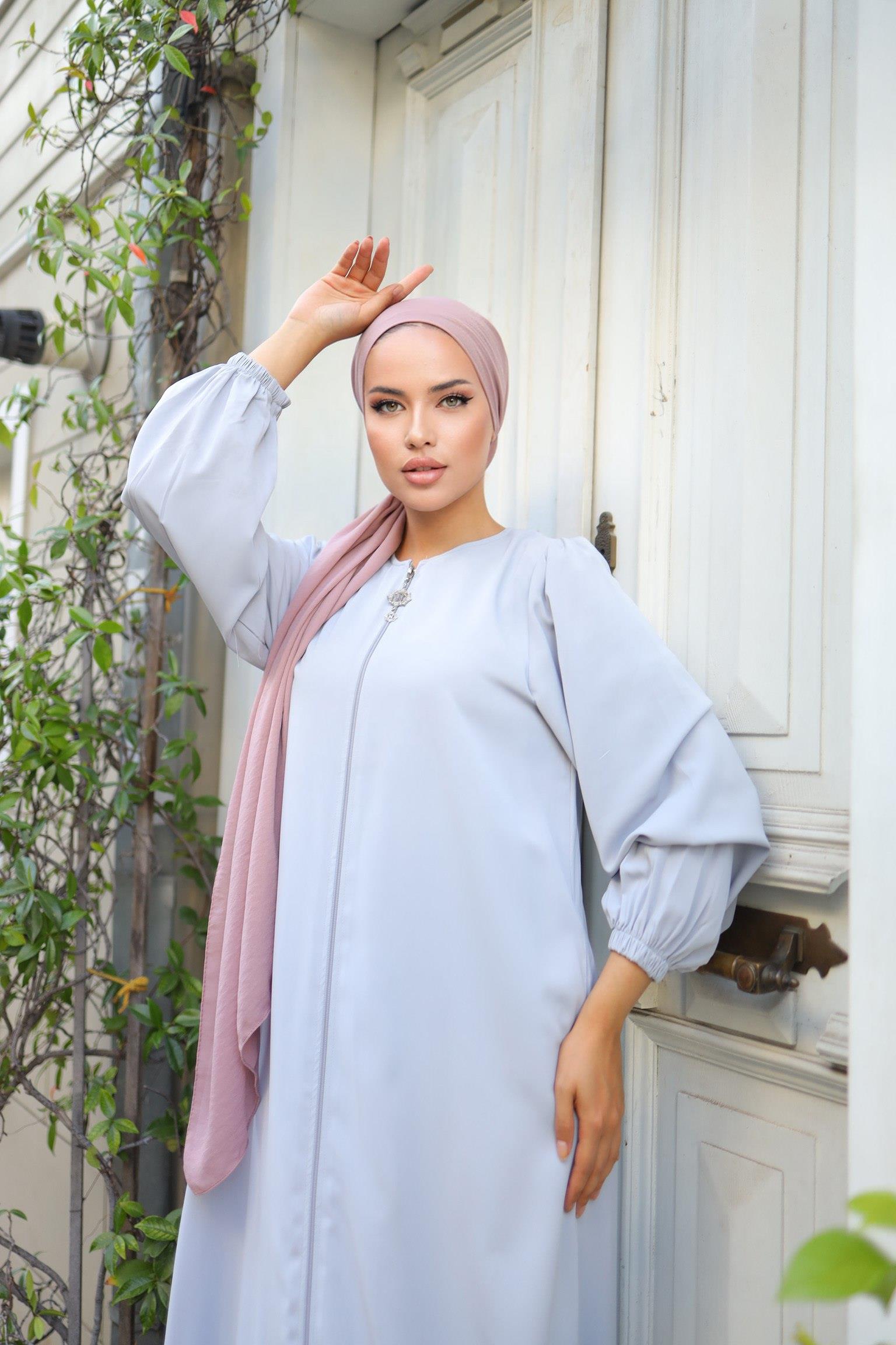 Gri Basic Kalıp Düz Ferace 5037