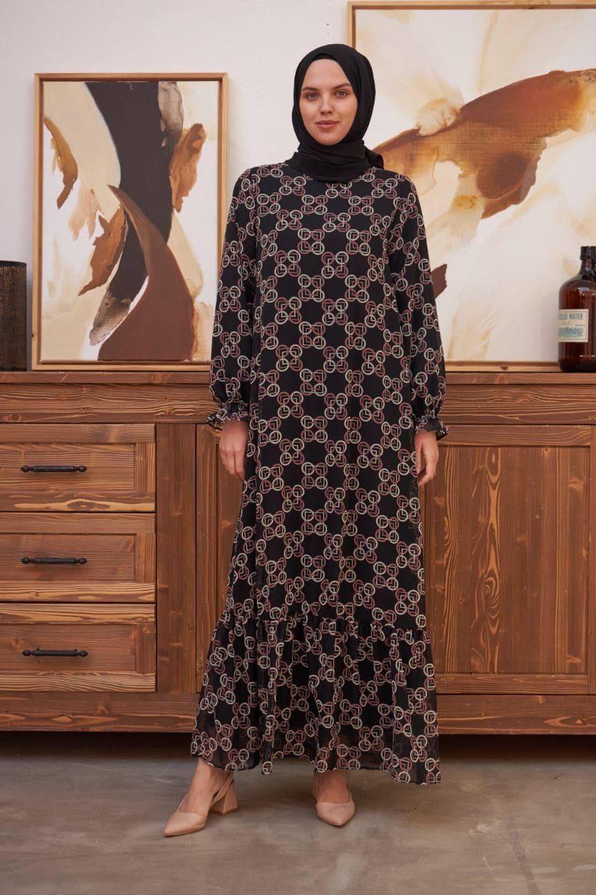 Gri Şifon Kemer Detaylı Uzun Tesetür Elbise Fdl1533