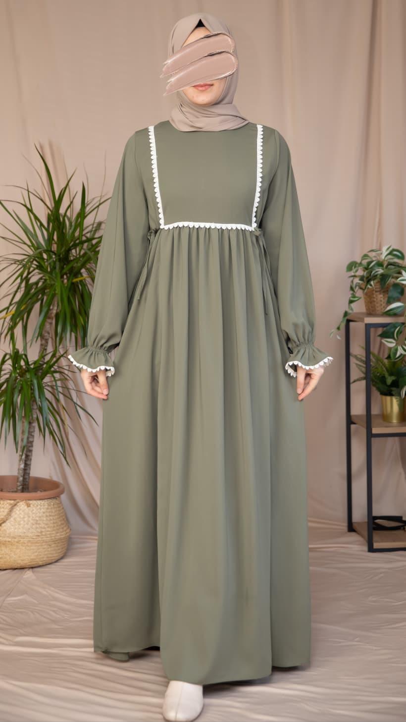 Haki Dantel Detaylı Elbise 5126