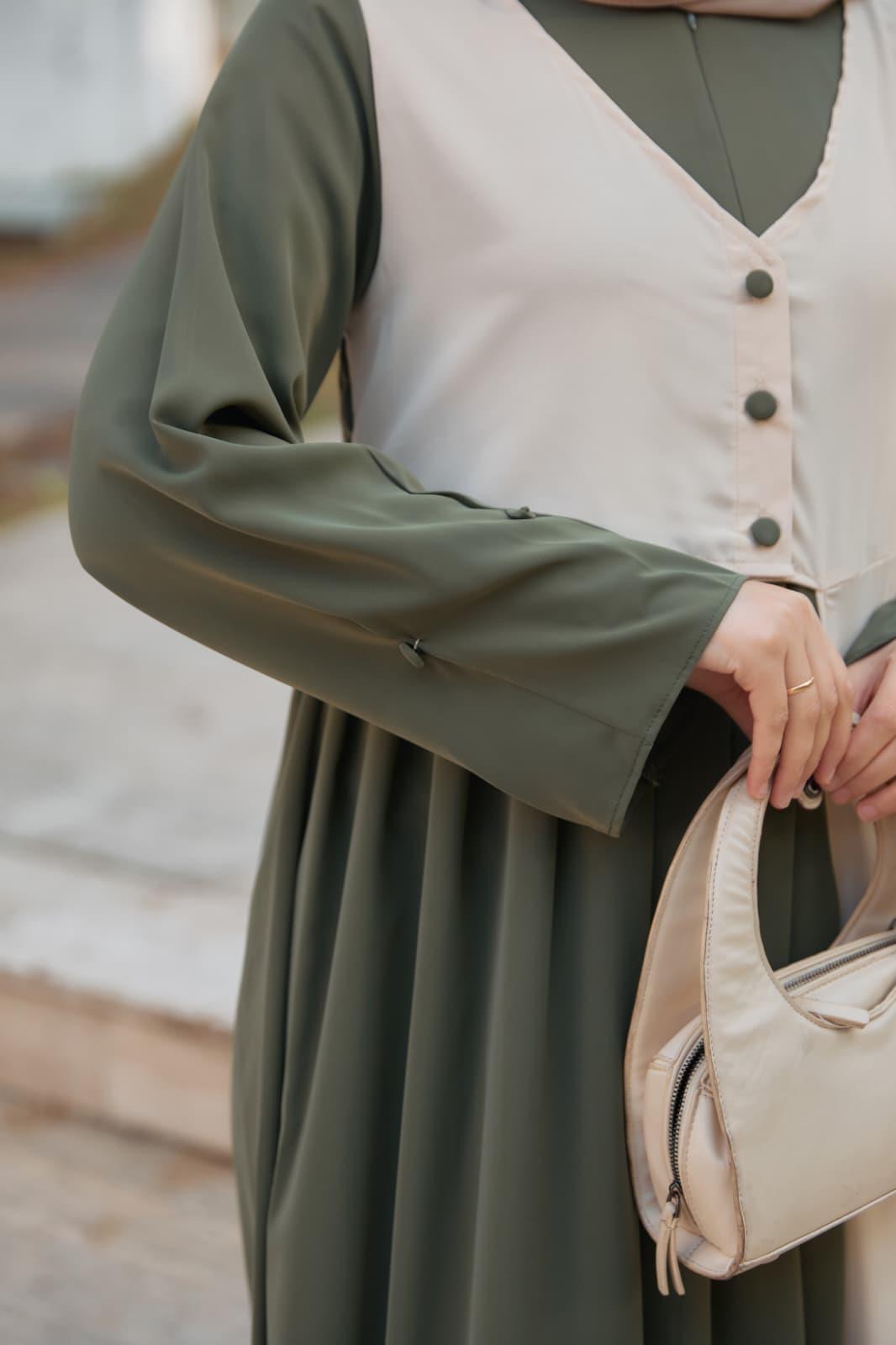 Haki Garnili Yelek Görünümlü Elbise 5120