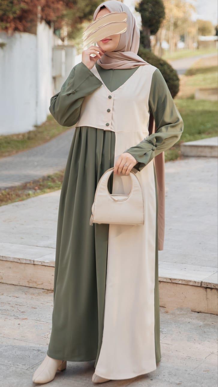 Haki Garnili Yelek Görünümlü Elbise 5120