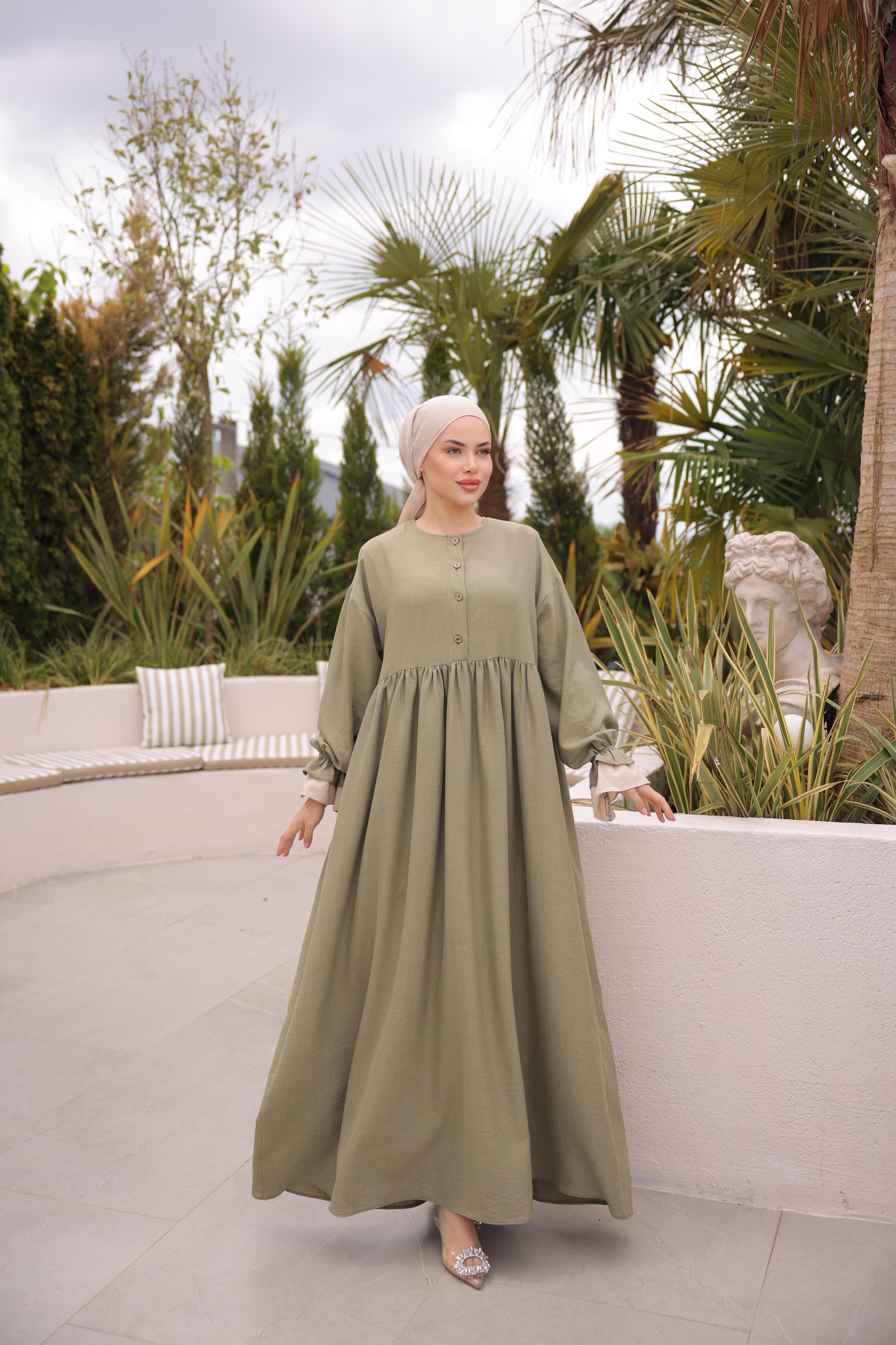 Haki Önlüklü Oversize Elbise 5095