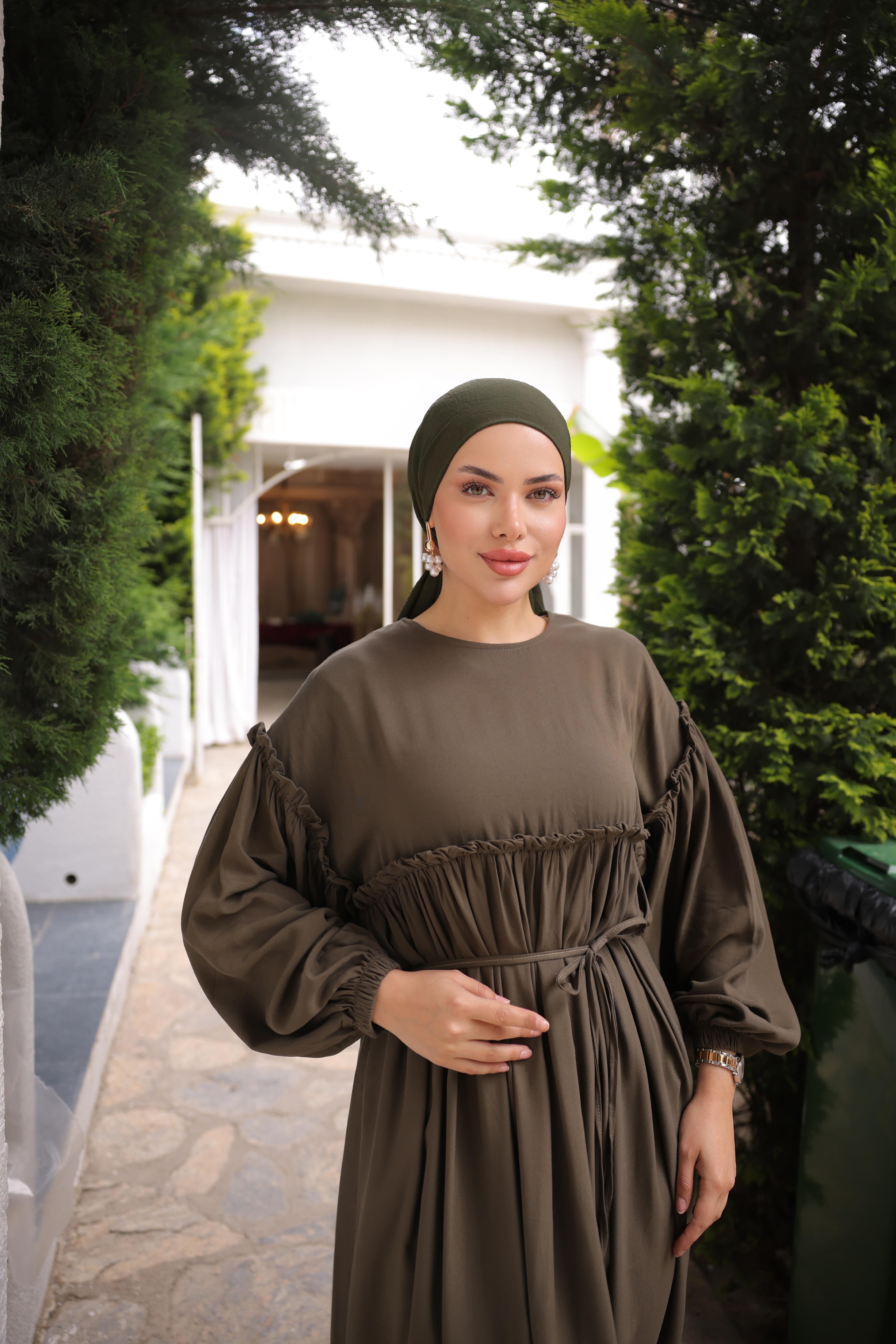 Haki Robalı Büzgülü Oversize Elbise 5093