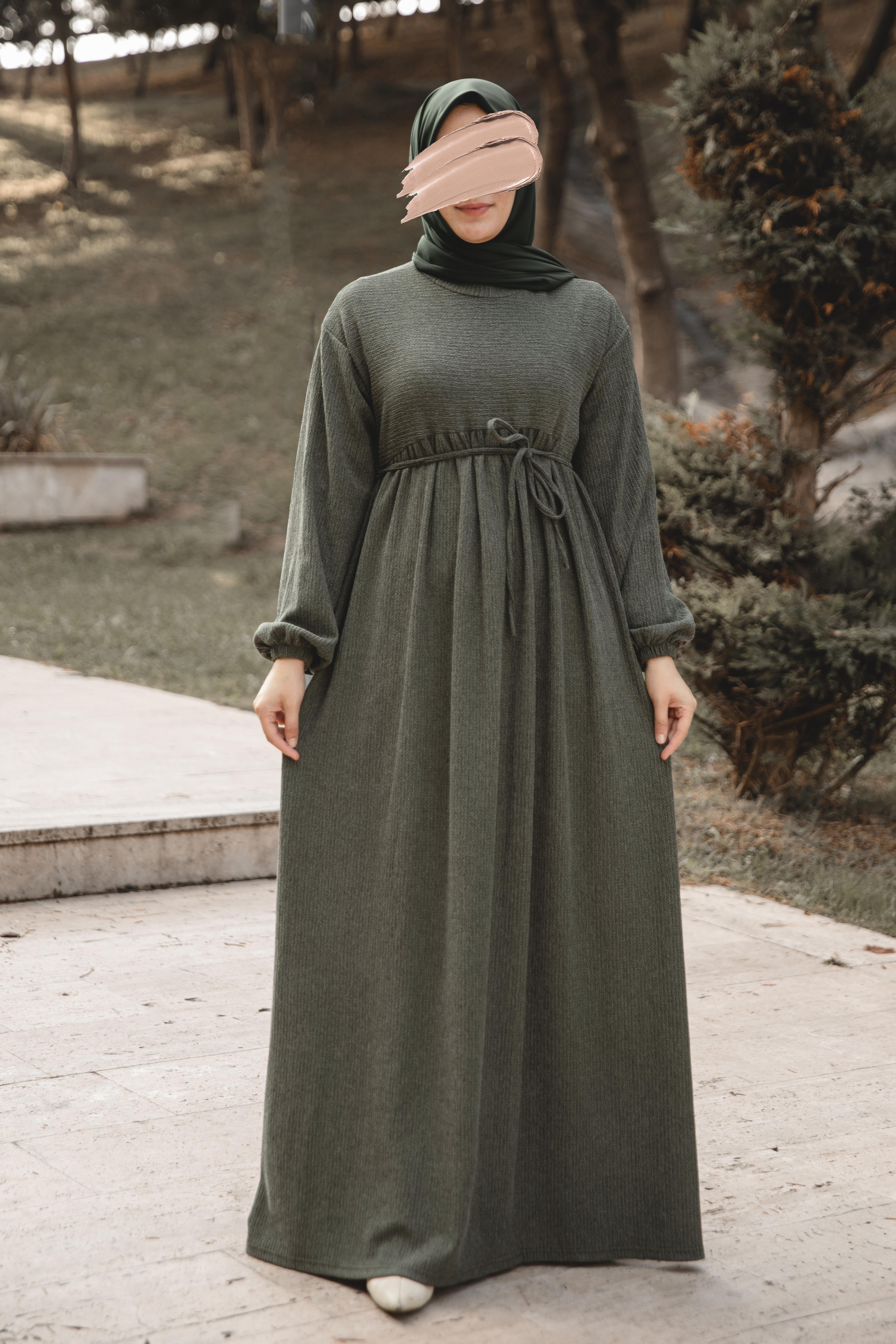 Haki Robalı Oversize Elbise Nsr 5110