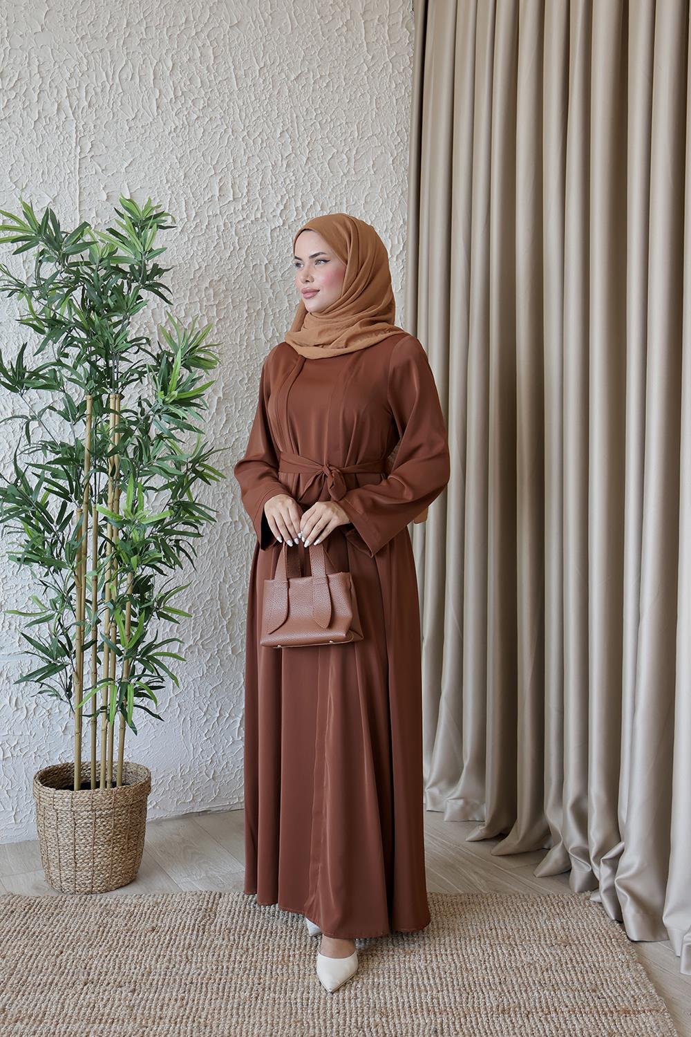 Kahverengi Abaya Görünümlü Elbise 5040