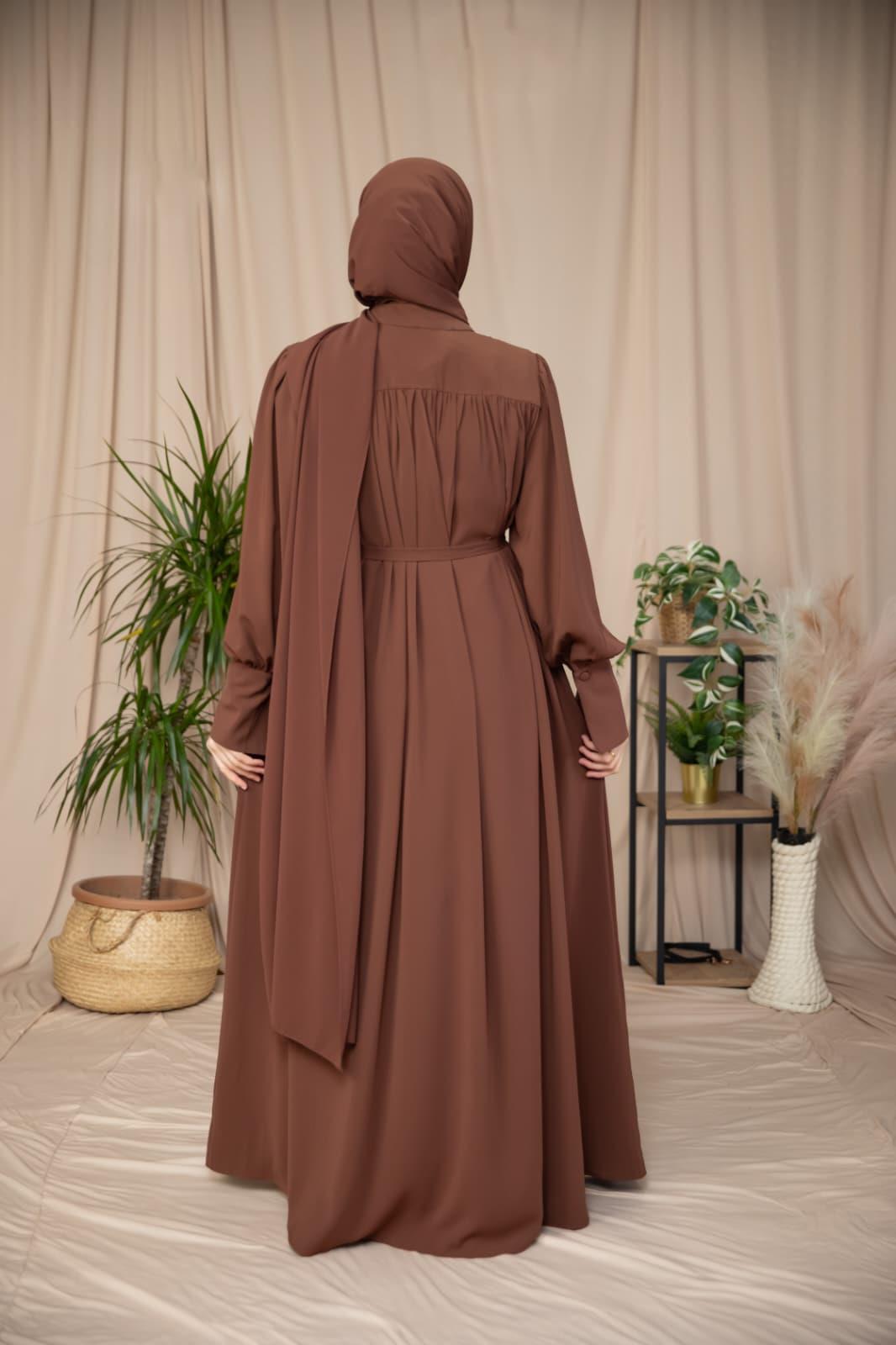 Kahverengi Boydan Kaplama Düğmeli Ferace 5130