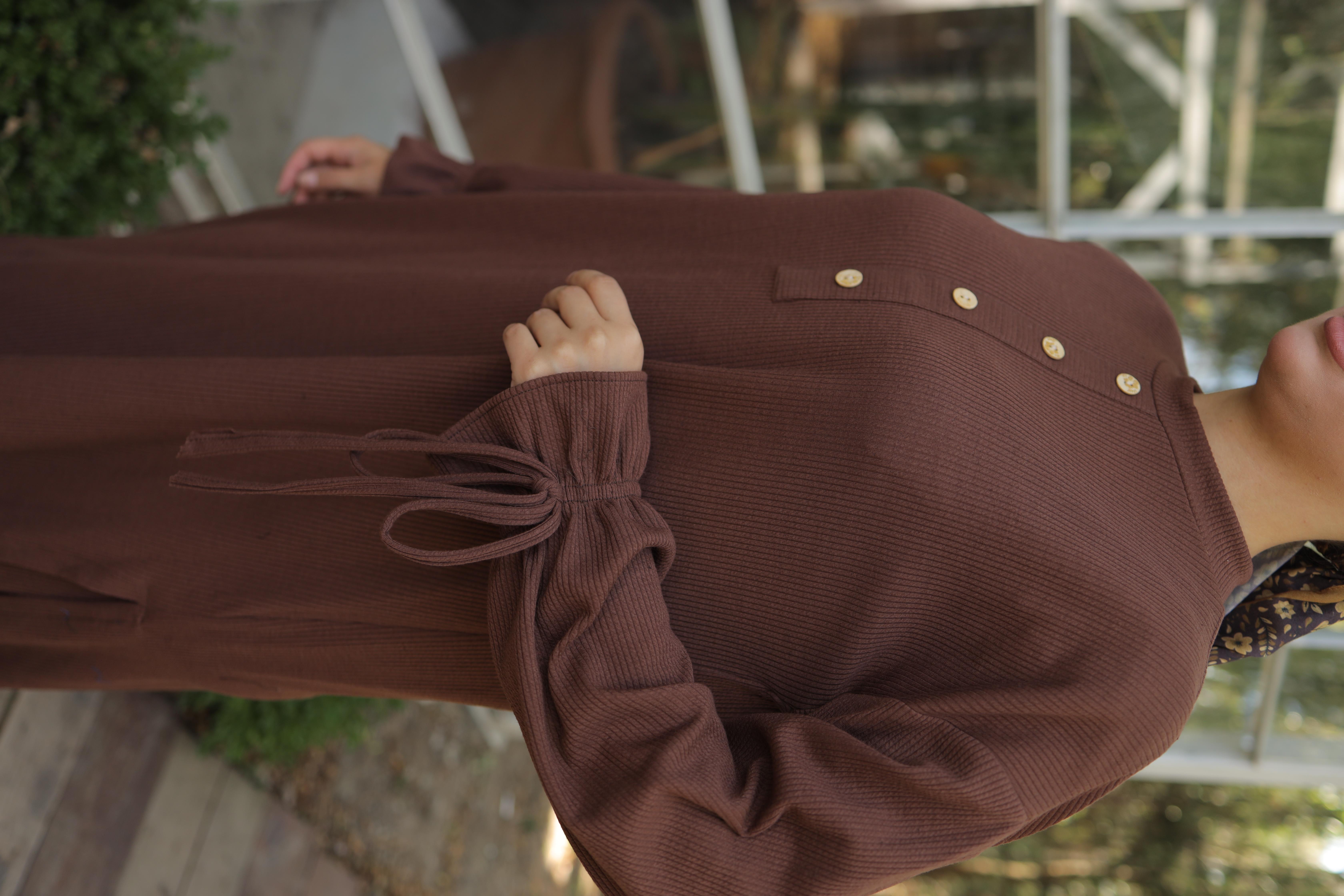 Kahverengi Düğme Detaylı Örme Pantolon Takım 6020