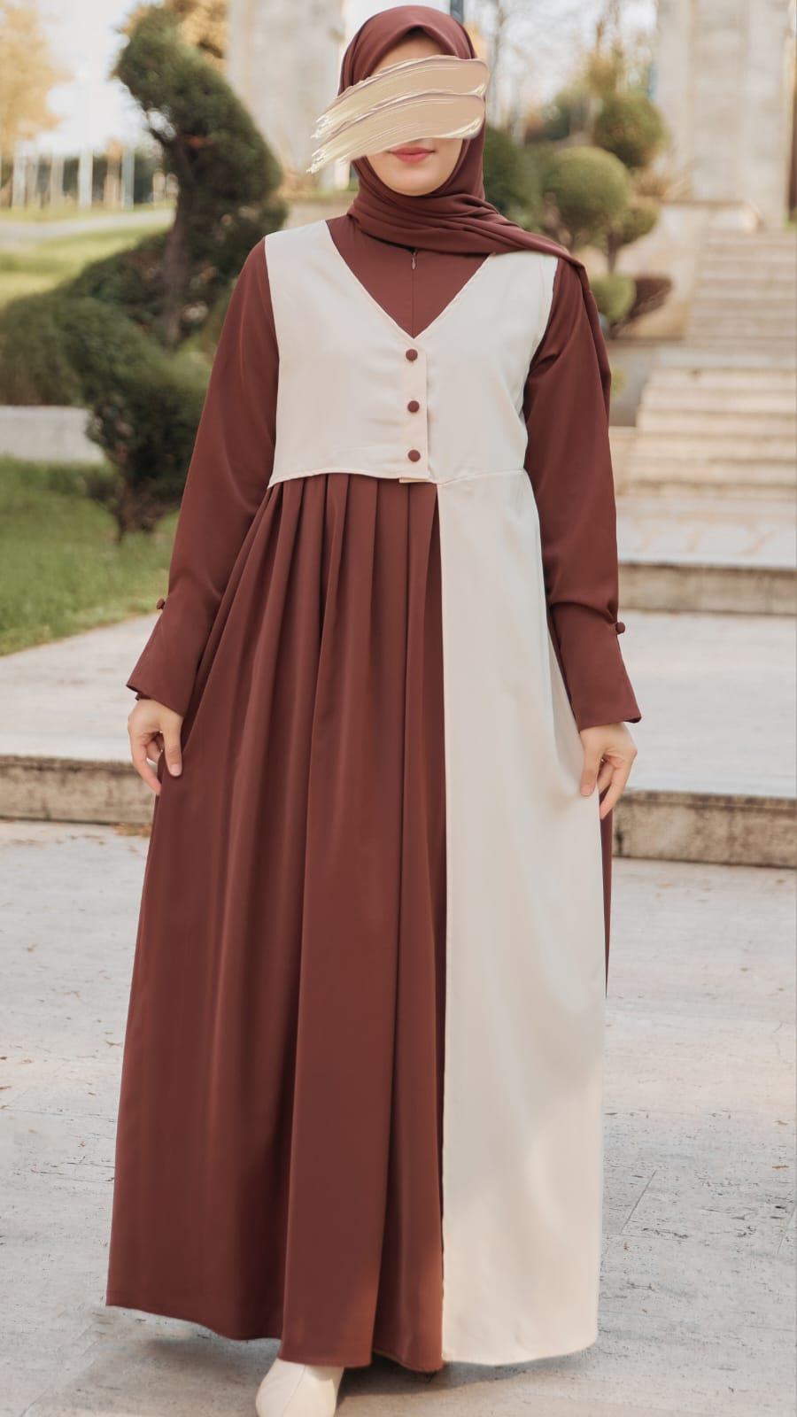 Kahverengi Garnili Yelek Görünümlü Elbise 5120