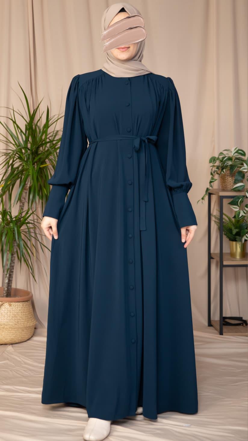 Lacivert Boydan Kaplama Düğmeli Ferace 5130