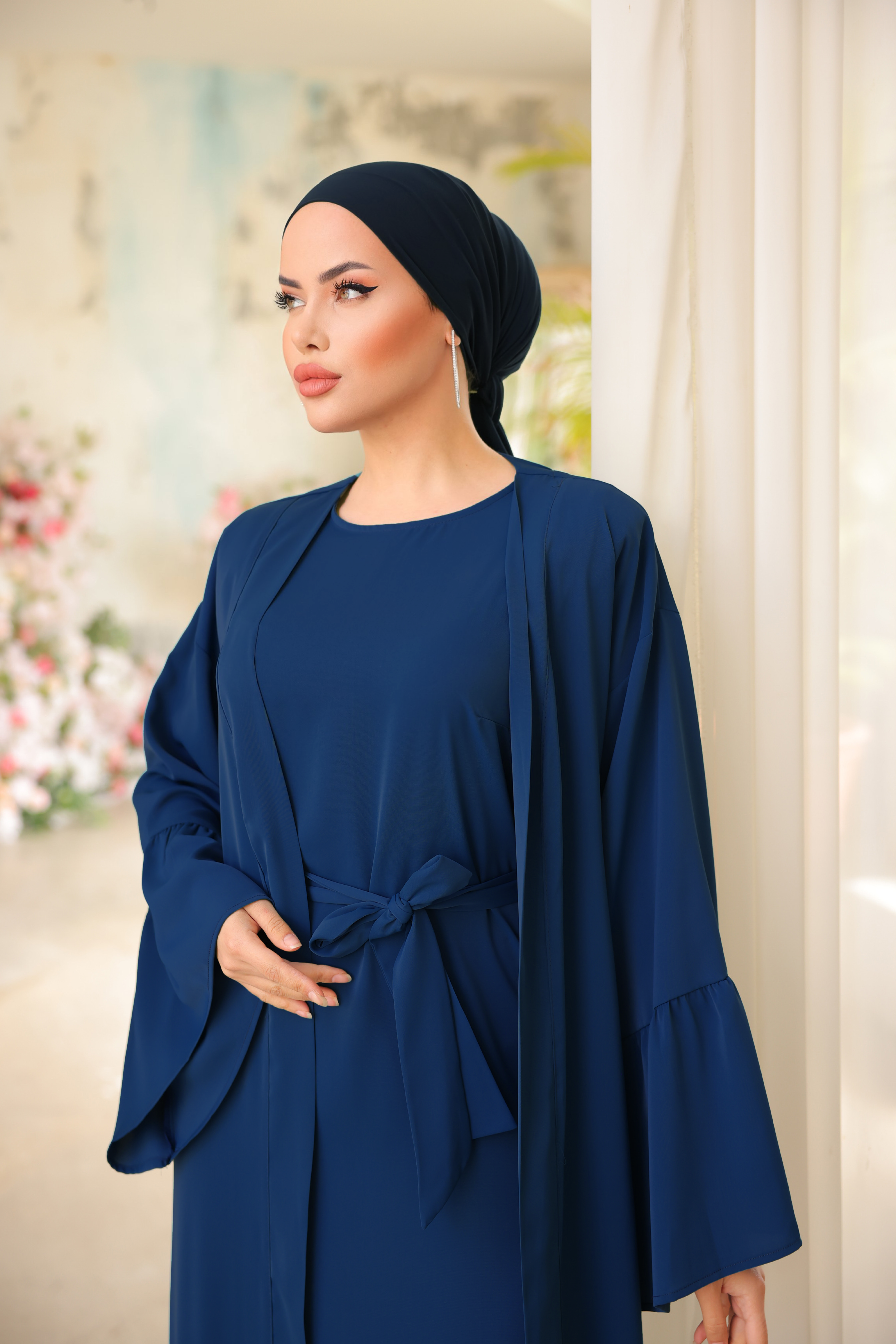 Lacivert Fırfırlı İkili Takım Abaya 5038
