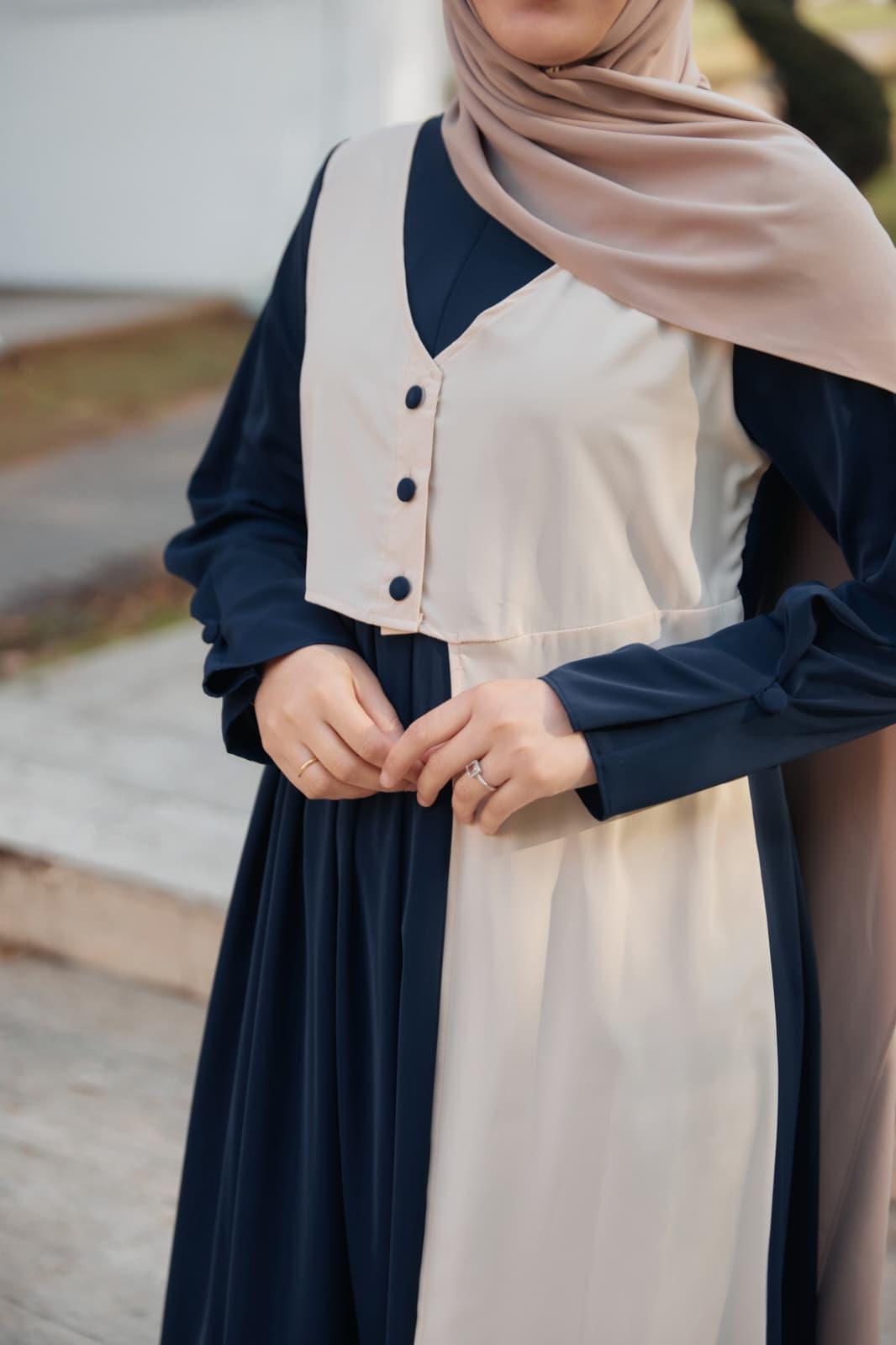 Lacivert Garnili Yelek Görünümlü Elbise 5120