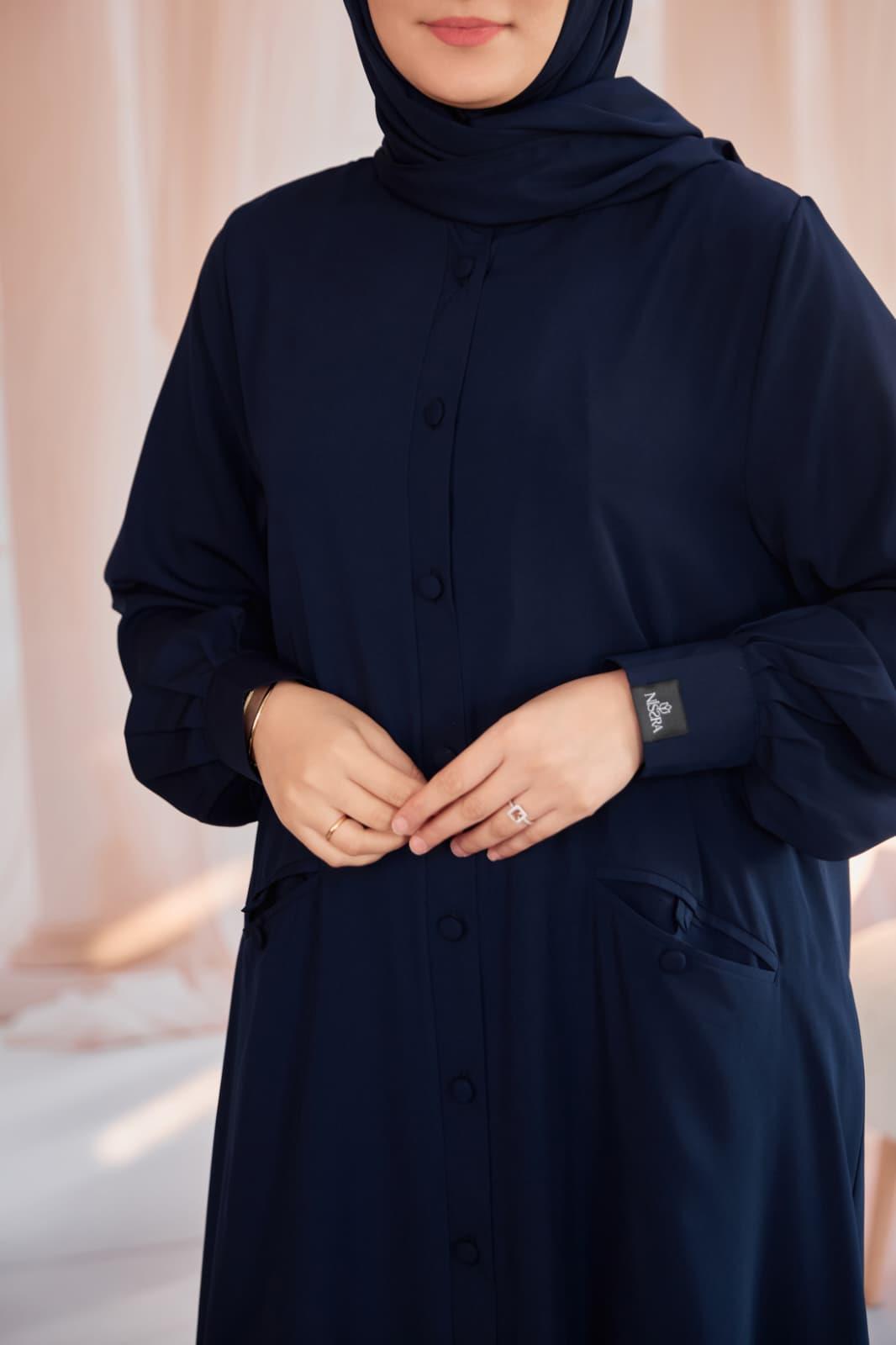 Lacivert Kaplama Düğmeli Şallı Ferace 5117