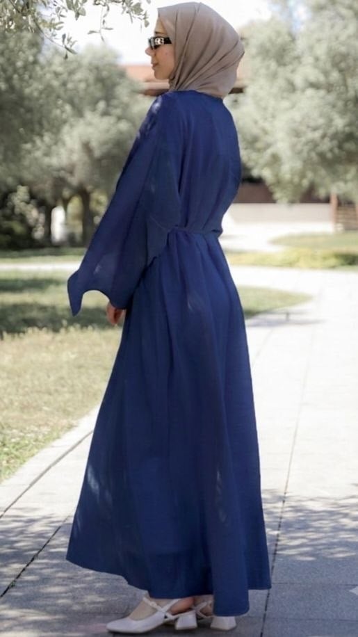 Lacivert Önü Pelerinli Oversize Elbise 5156