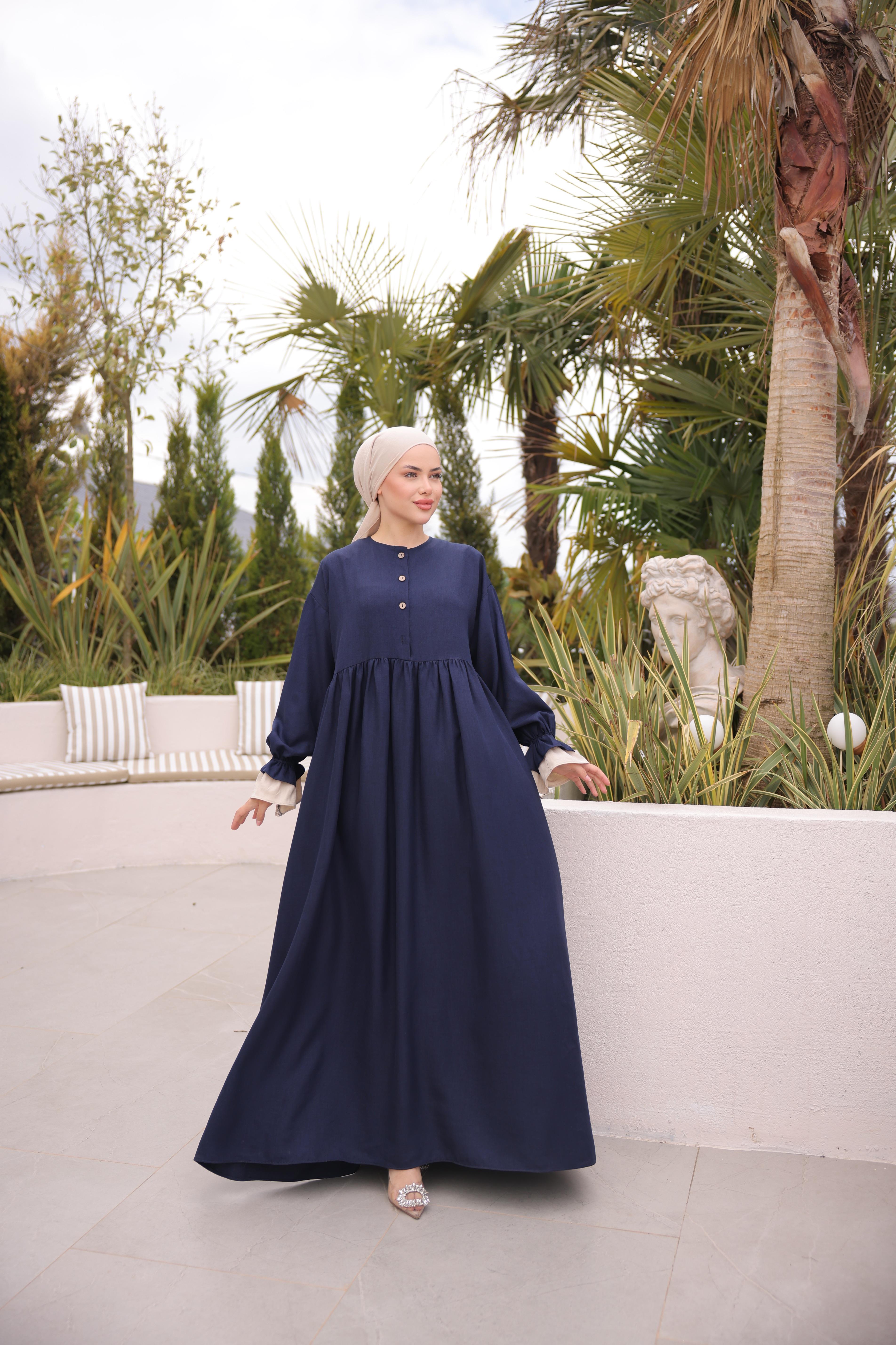 Lacivert Önlüklü Oversize Elbise 5095