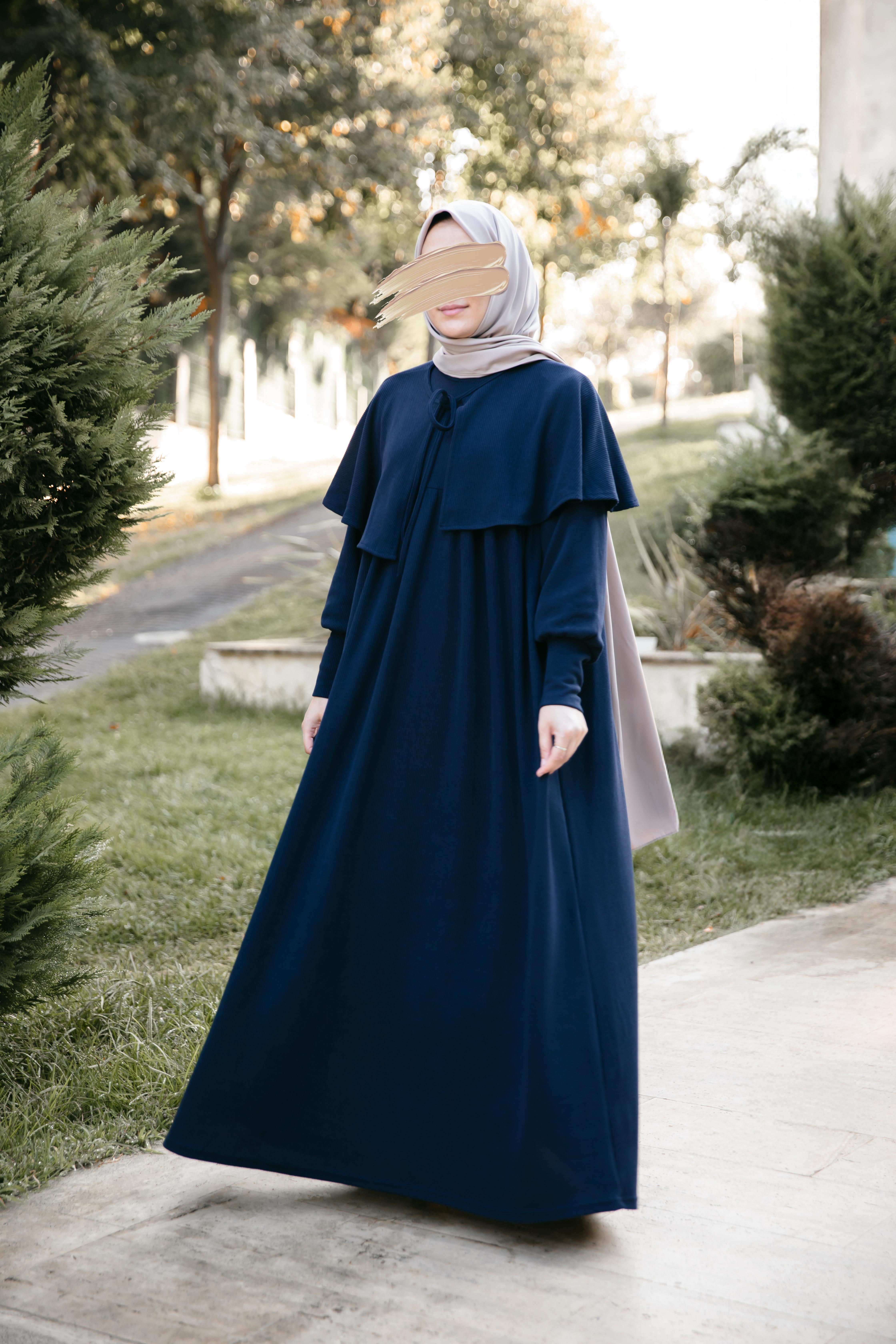 Lacivert Pelerinli Elbise 5108