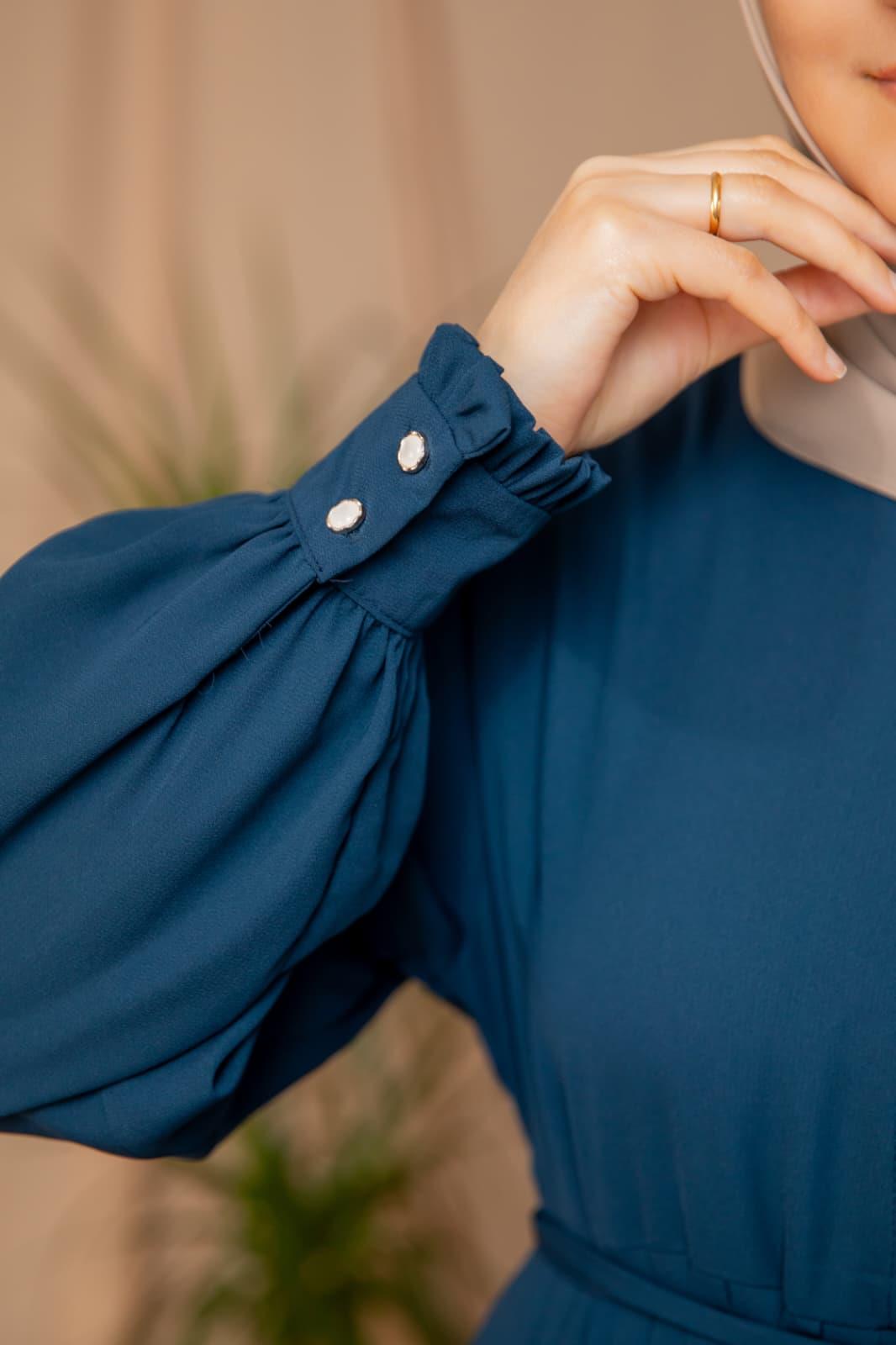 Lacivert Pliseli elbise 5129