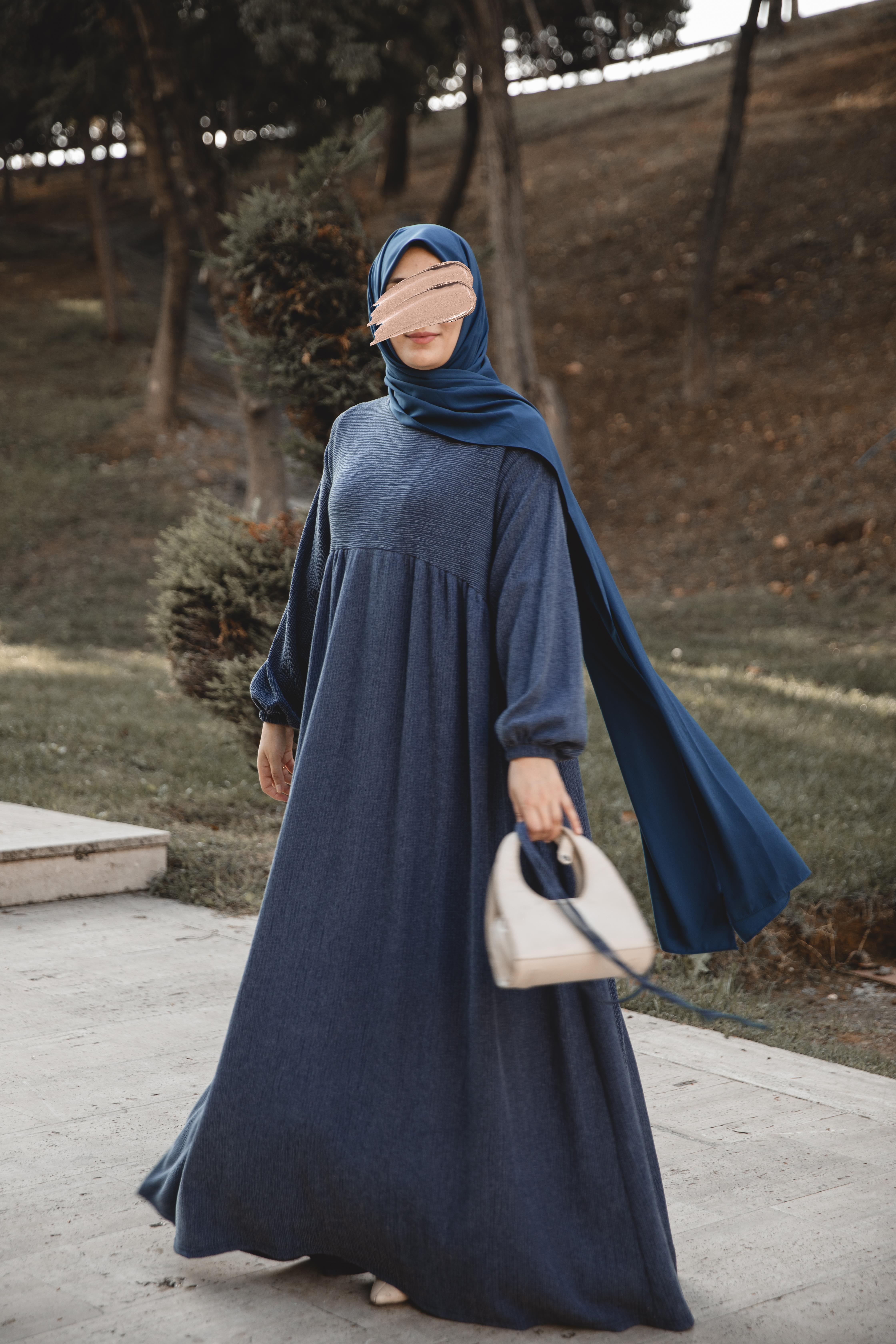 Lacivert Robalı Oversize Elbise Nsr 5110