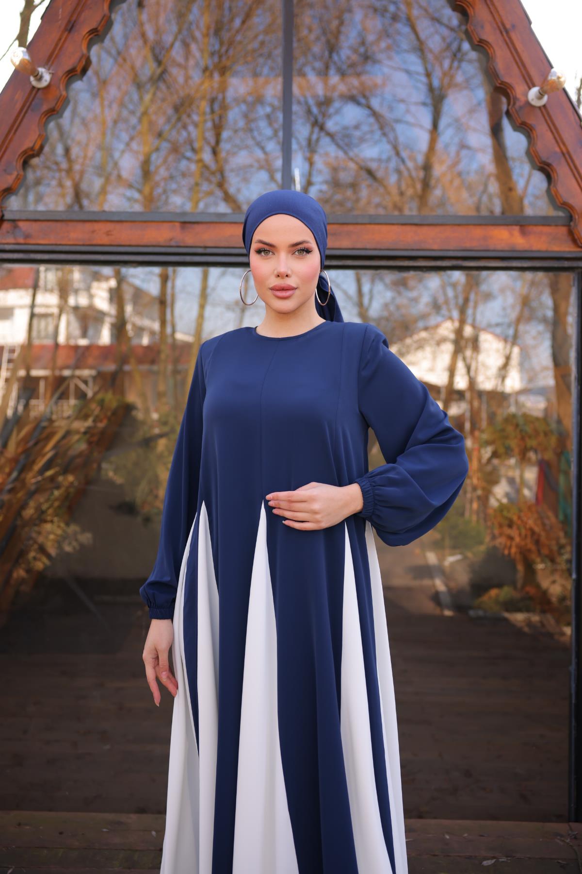 Lacivert Üçgen Garnili Elbise 5080