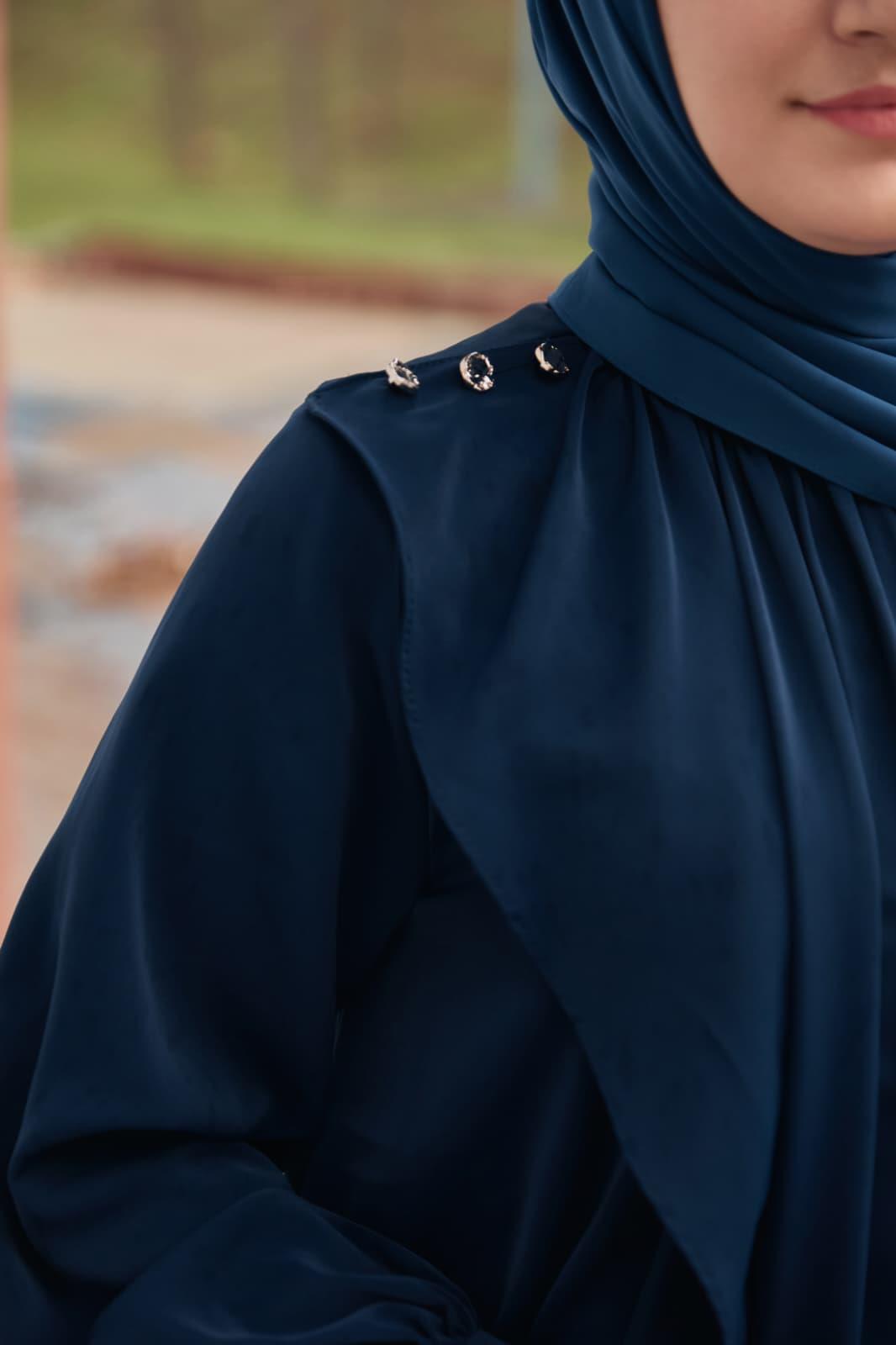 Lacivert Volanlı Elbise 5116