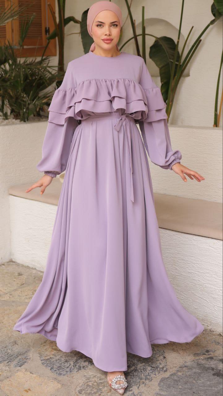 Lila Çift Fırfırlı Elbise 5068