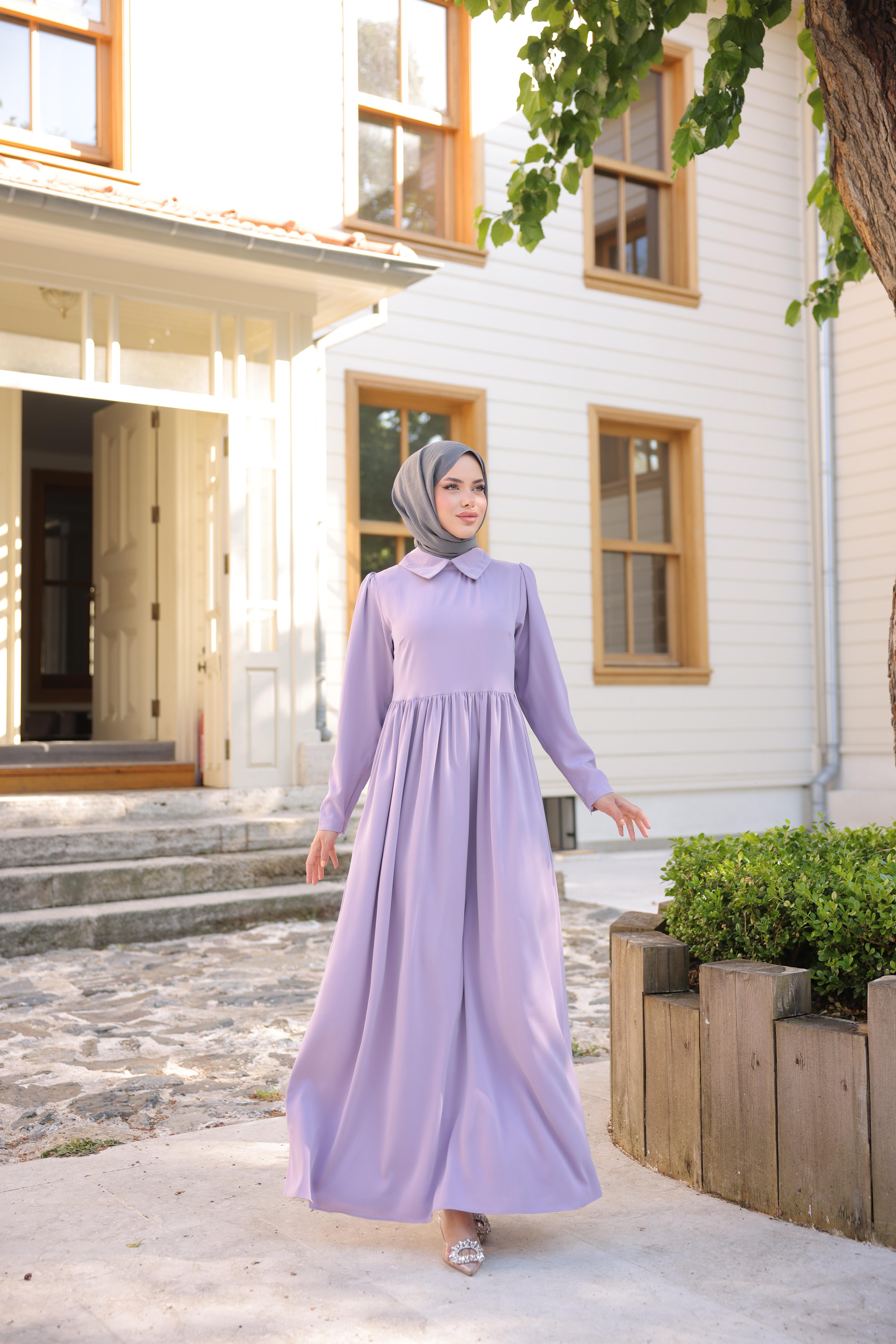 Lila Pelerinli Elbise 5084