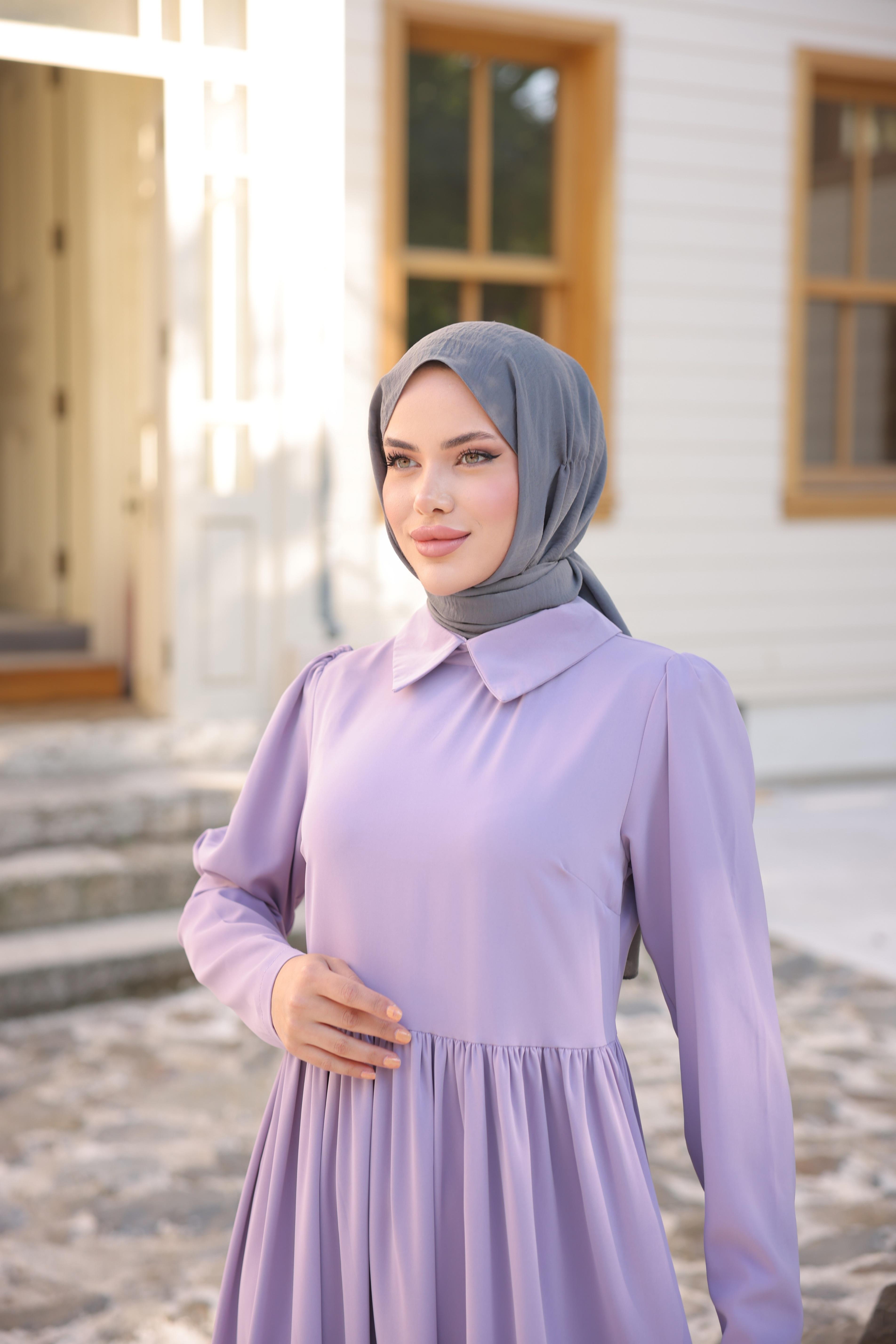 Lila Pelerinli Elbise 5084