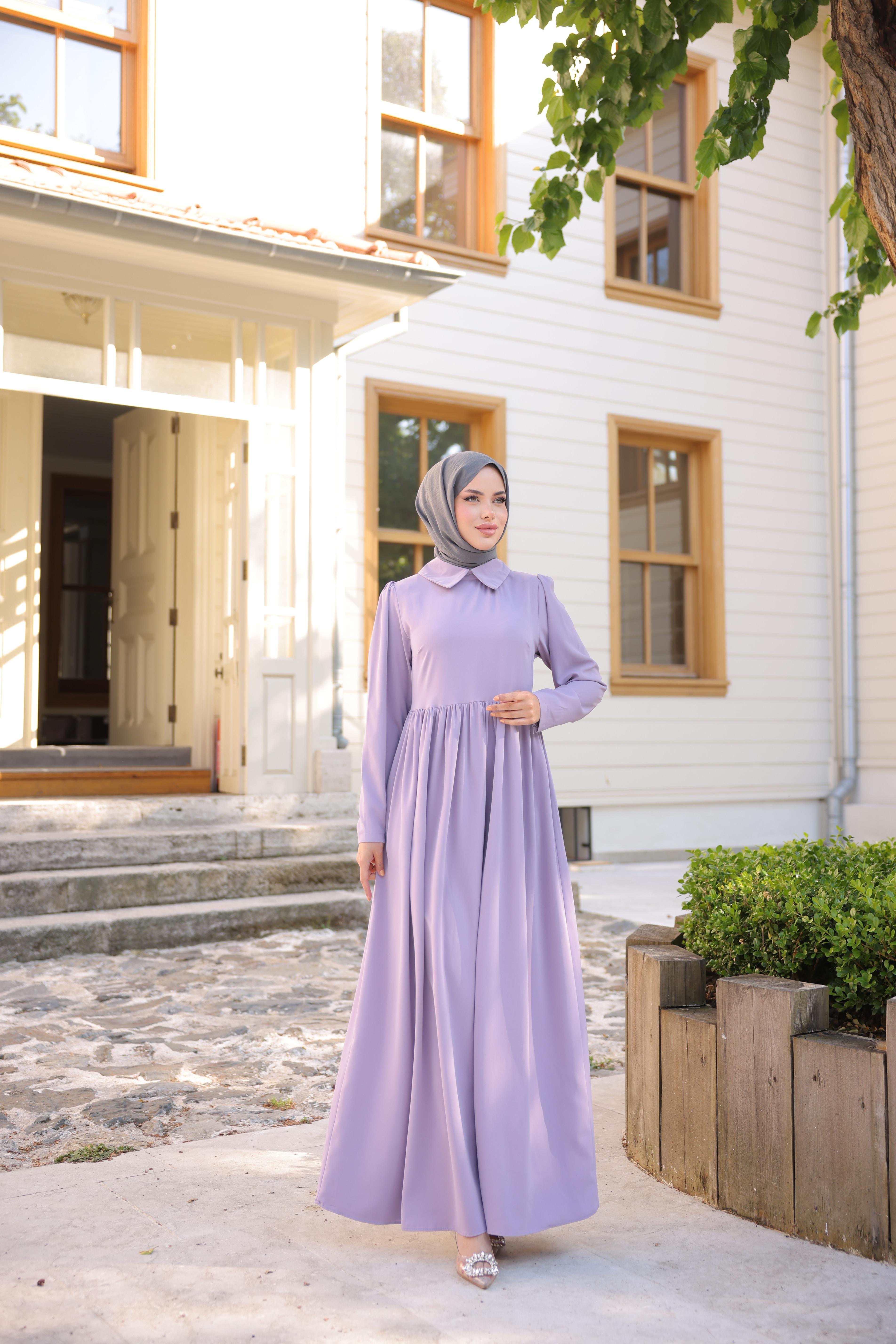 Lila Pelerinli Elbise 5084