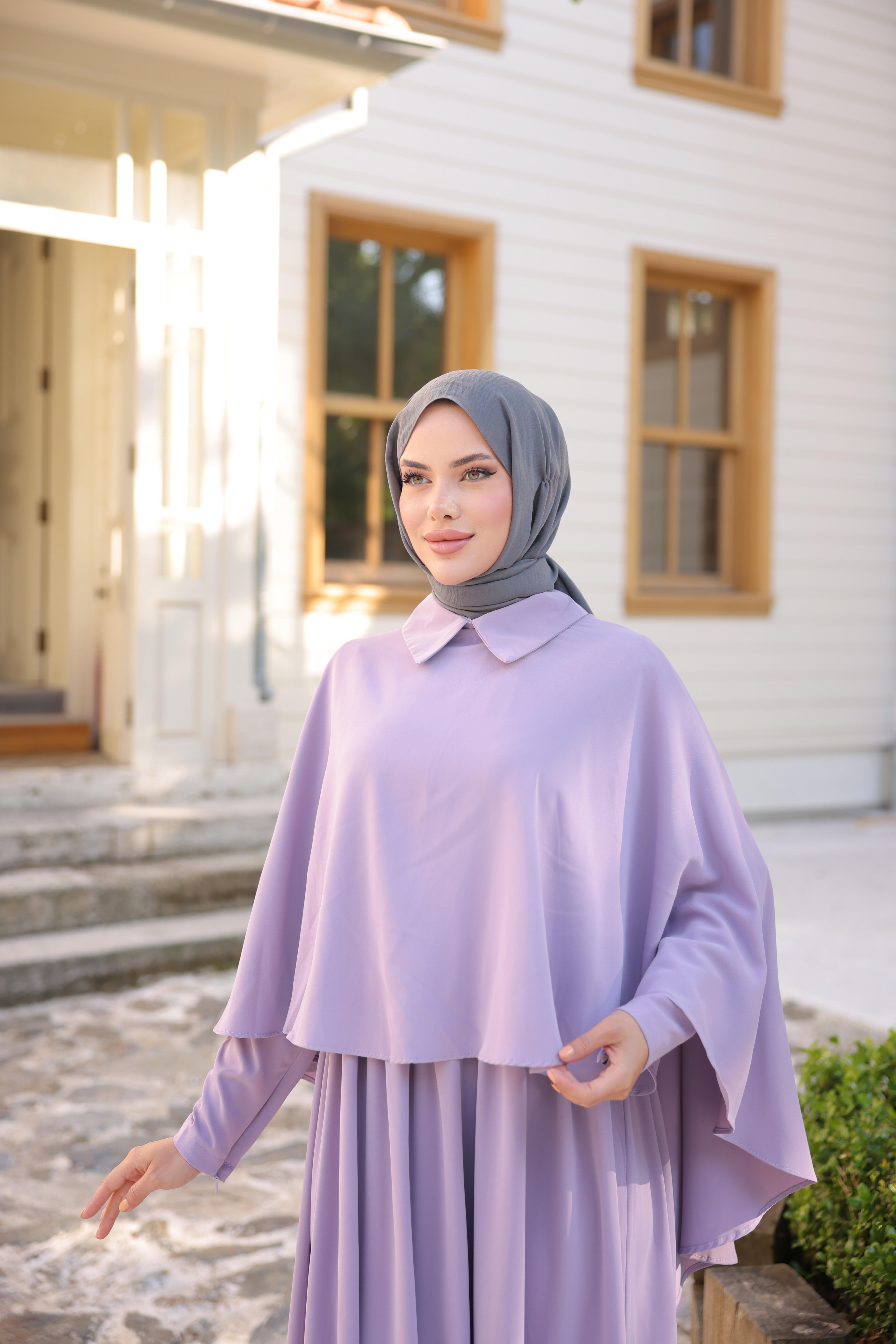 Lila Pelerinli Elbise 5084