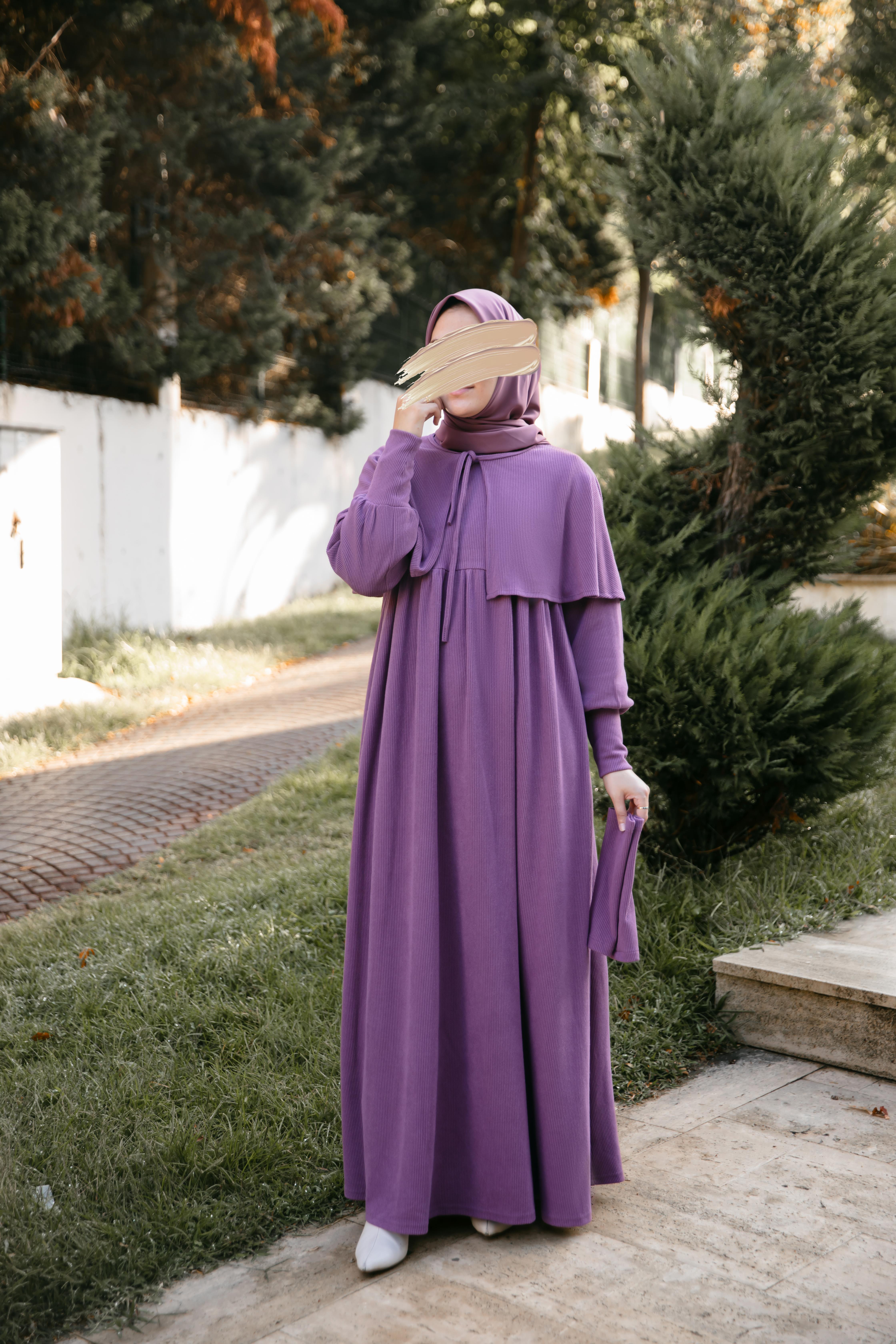 Lila Pelerinli Elbise 5108
