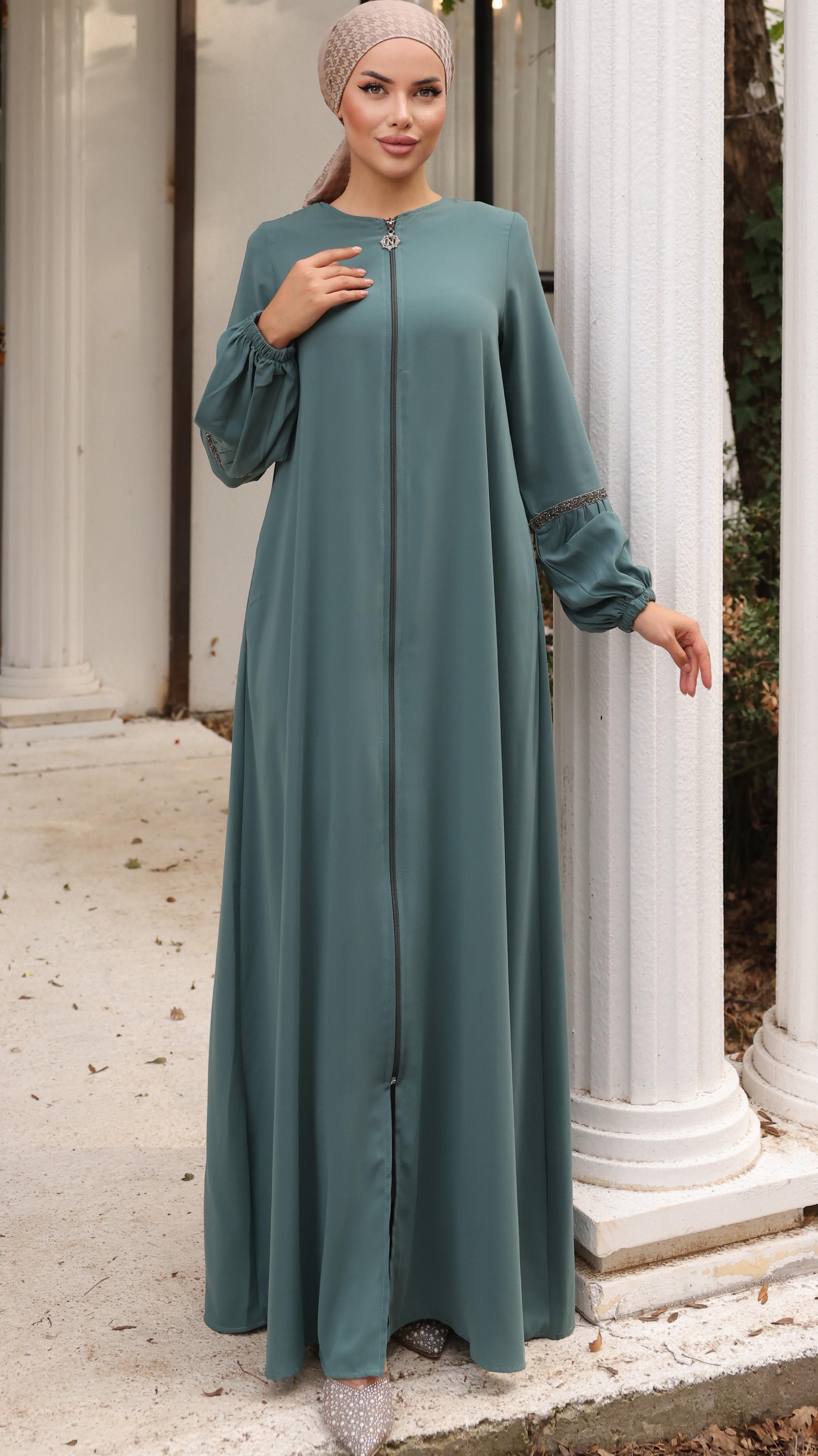 Mint Balon Kol Taşlı Ferace 5017