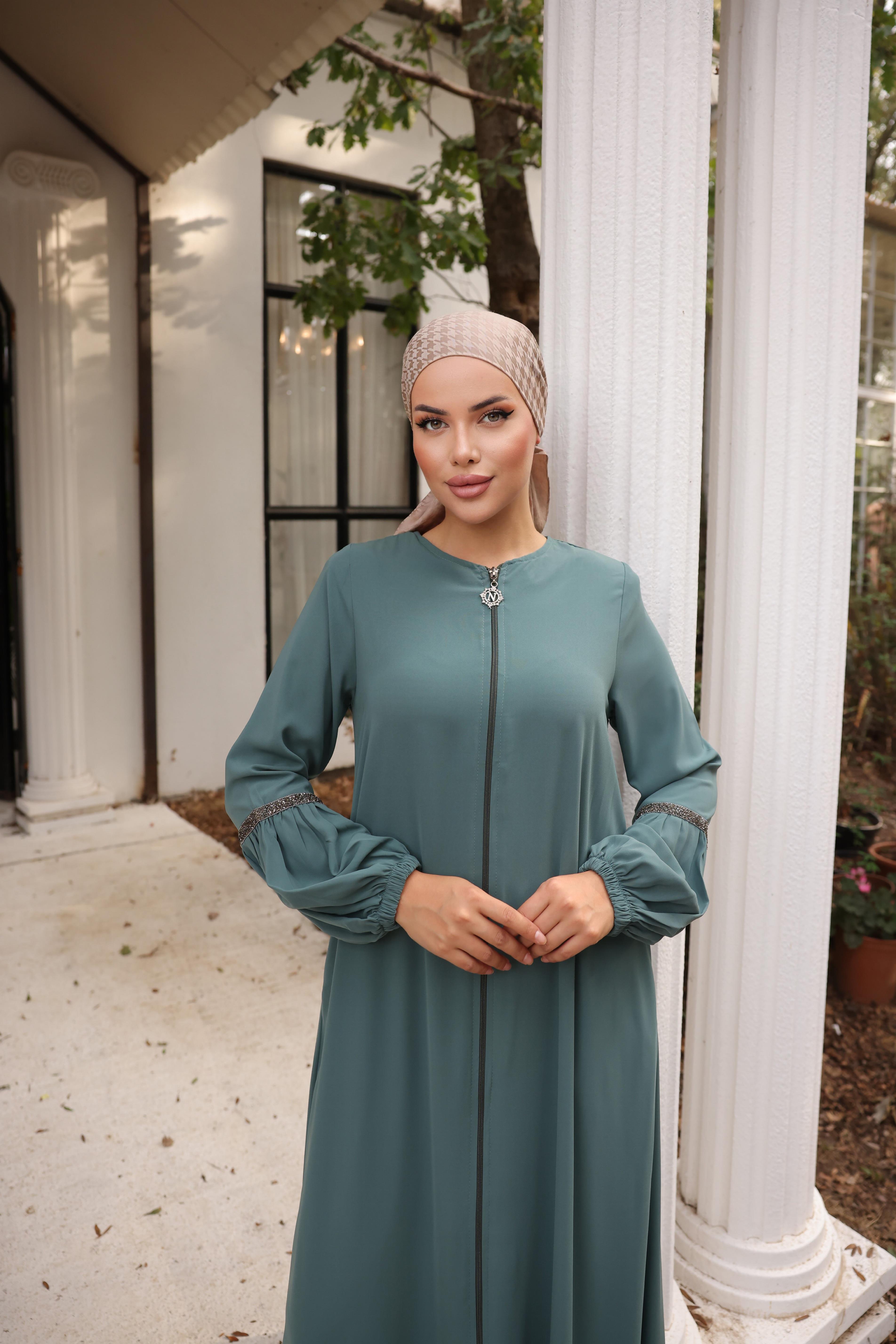 Mint Balon Kol Taşlı Ferace 5017