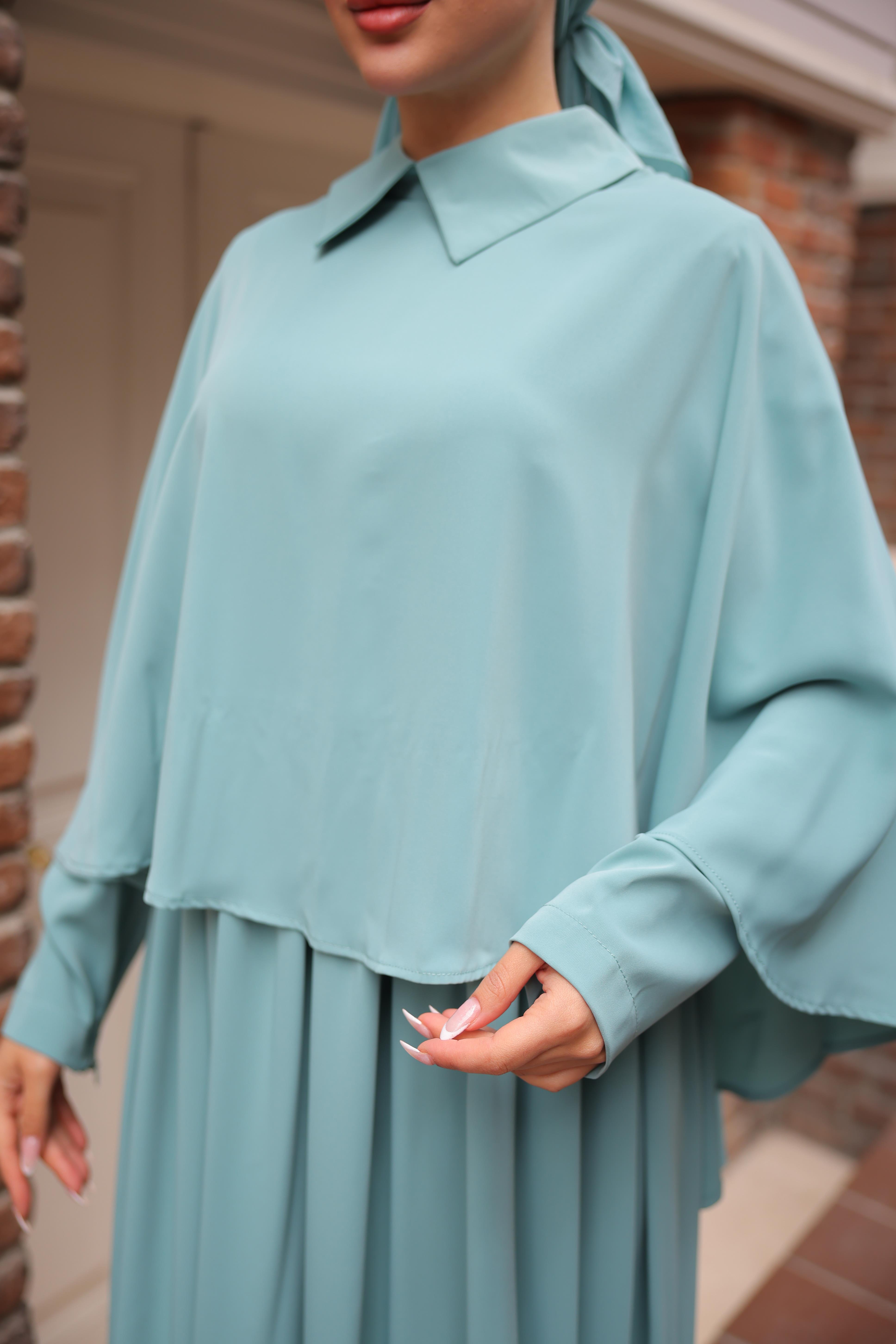 Mint Pelerinli Elbise 5084
