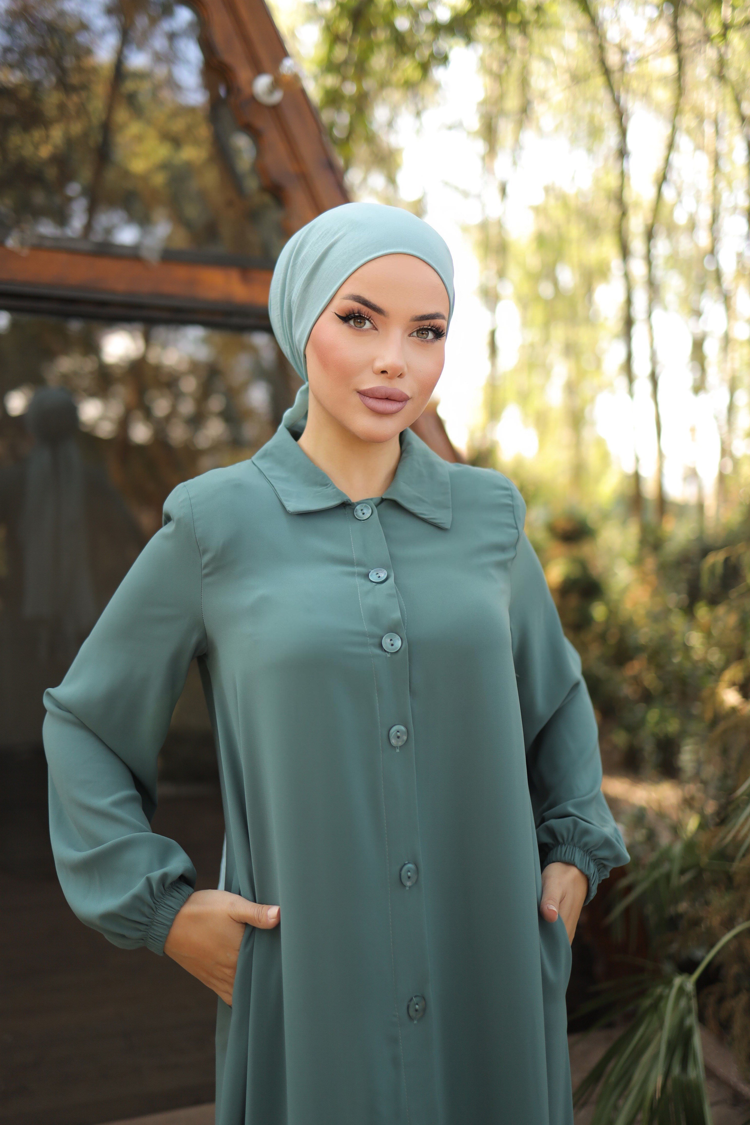 Mint Tam Boy Düğmeli Ferace 5000
