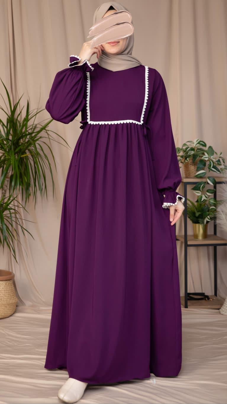 Mürdüm Dantel Detaylı Elbise 5126