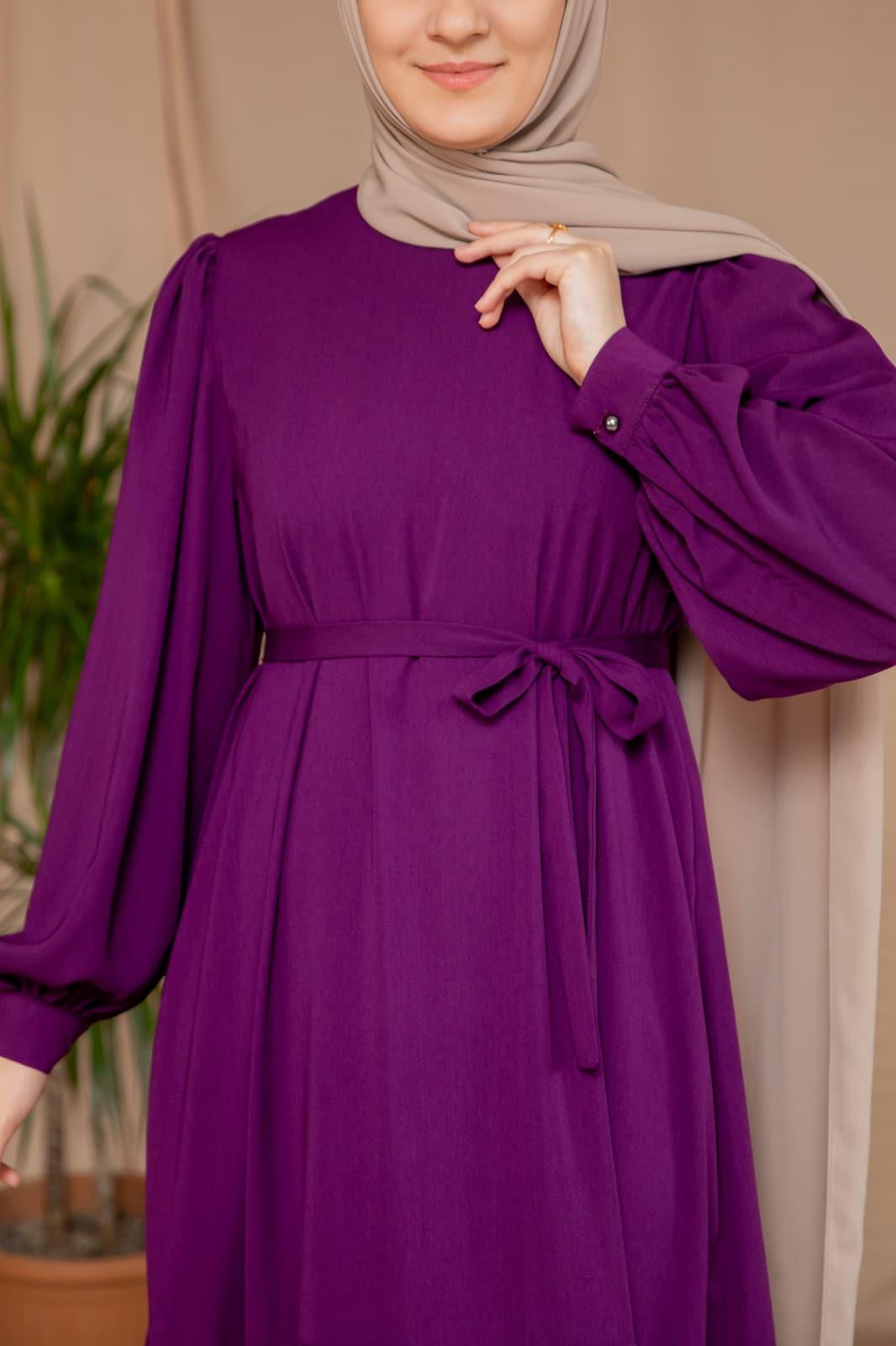 Mürdüm Eteği Nervürlü Elbise 5124