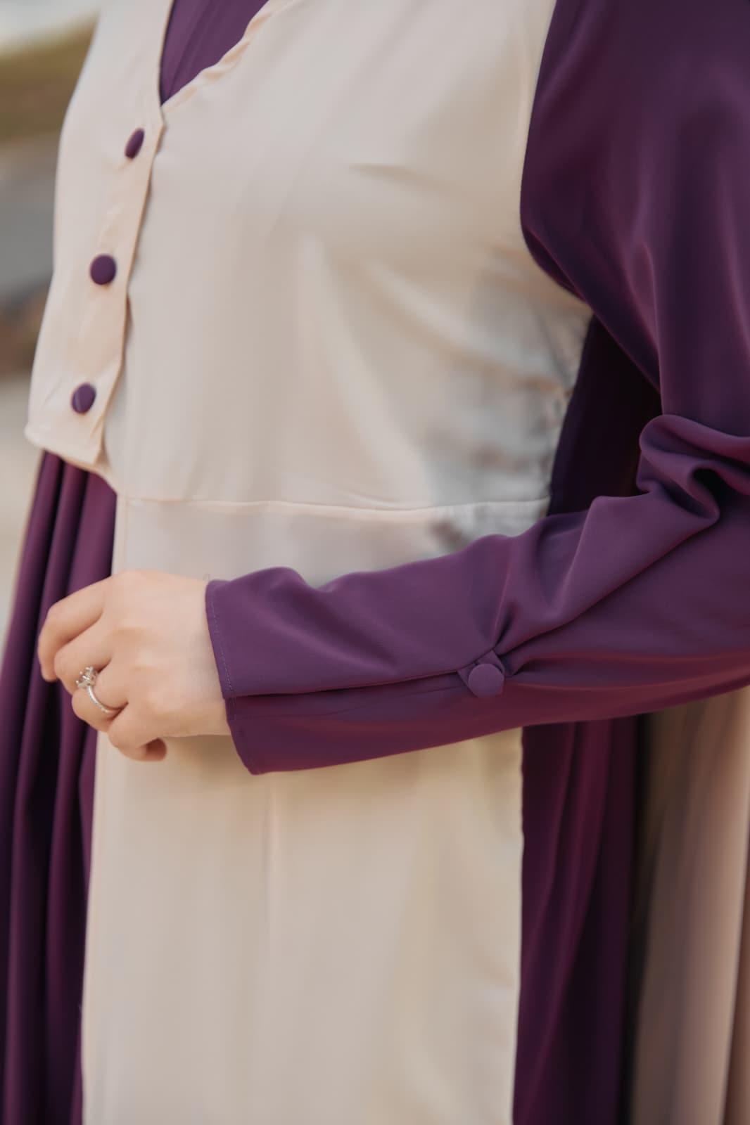 Mürdüm Garnili Yelek Görünümlü Elbise 5120