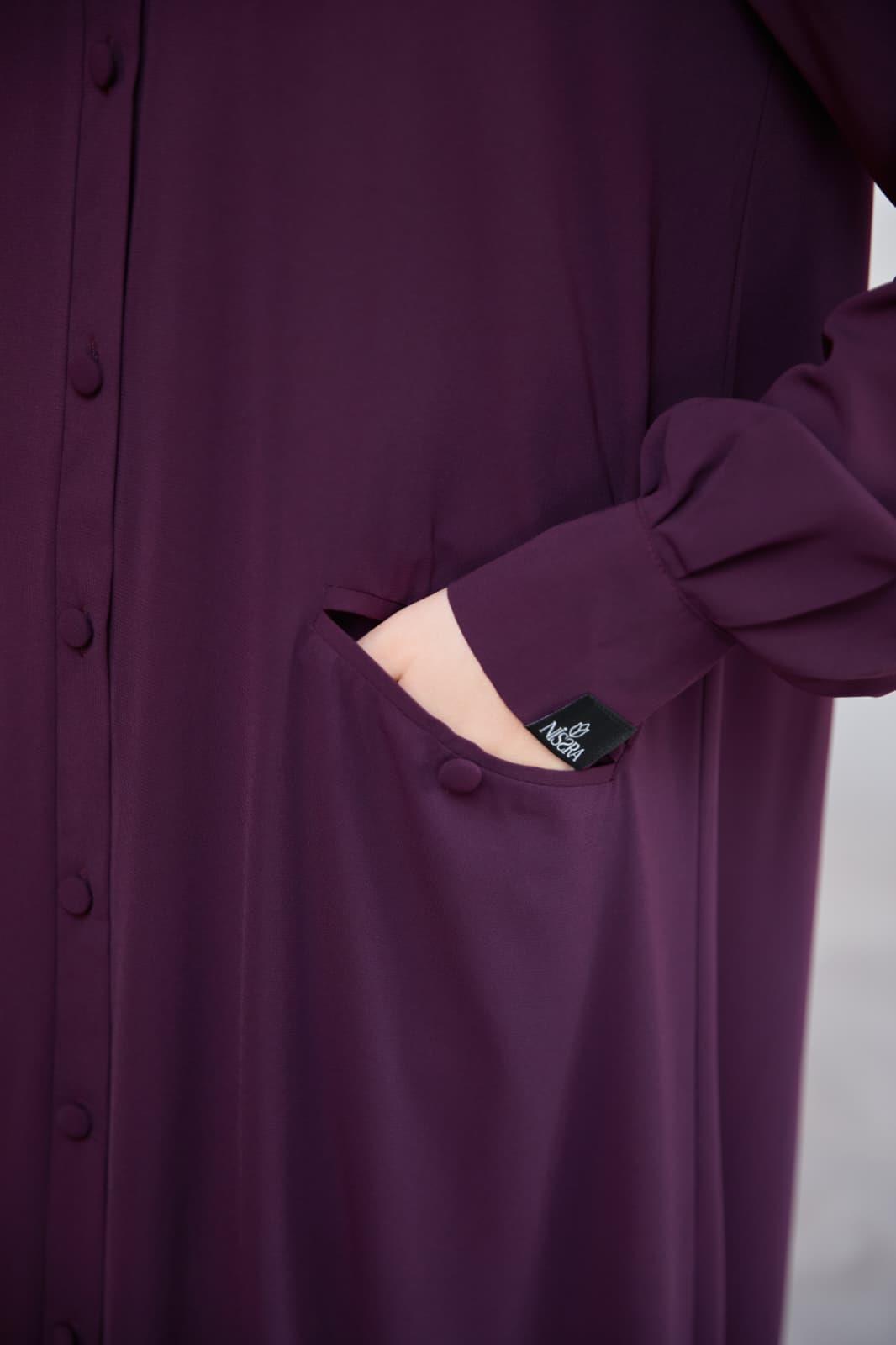 Mürdüm Kaplama Düğmeli Şallı Ferace 5117