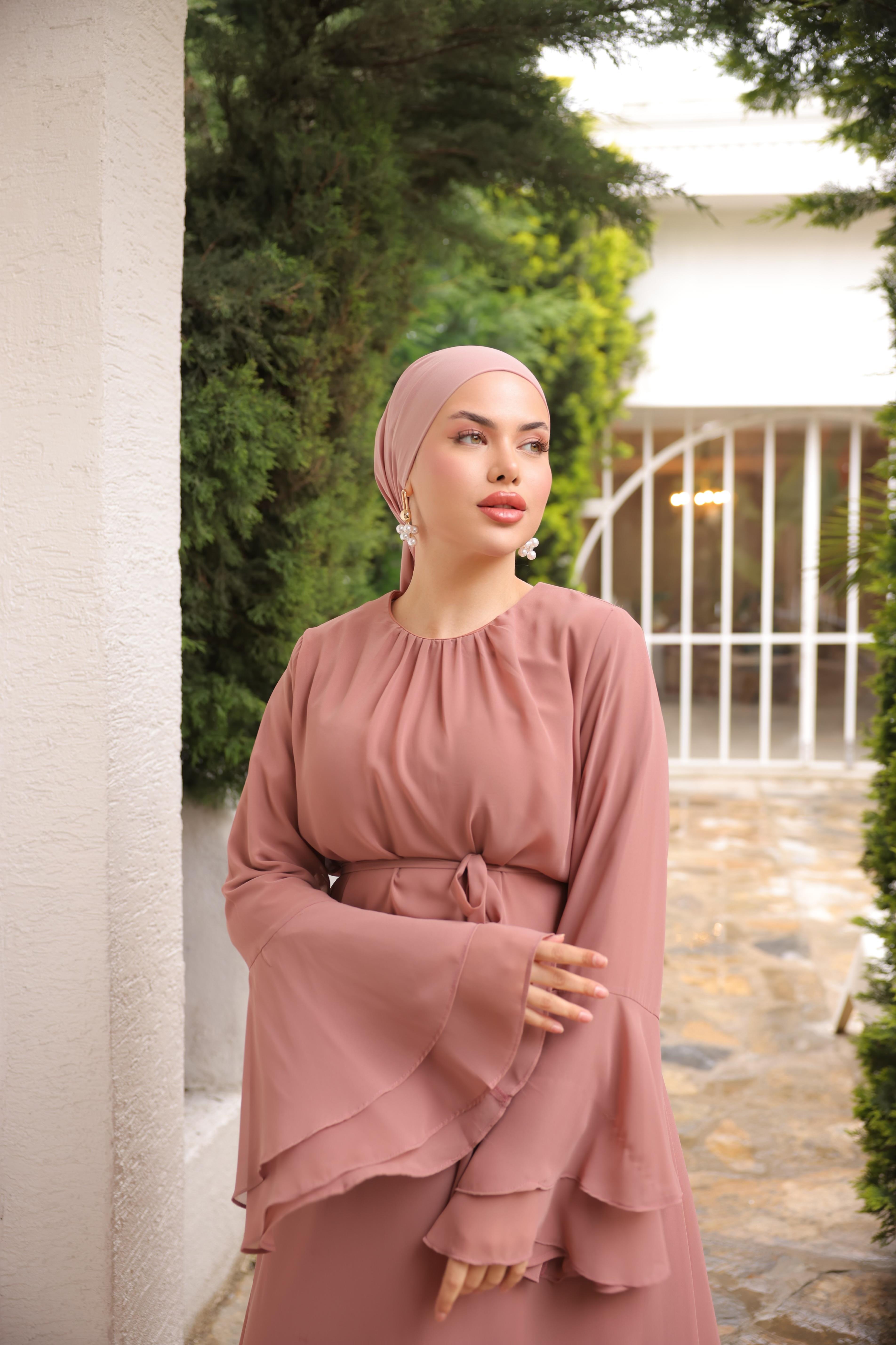 Pudra Şifon Elbise 5088