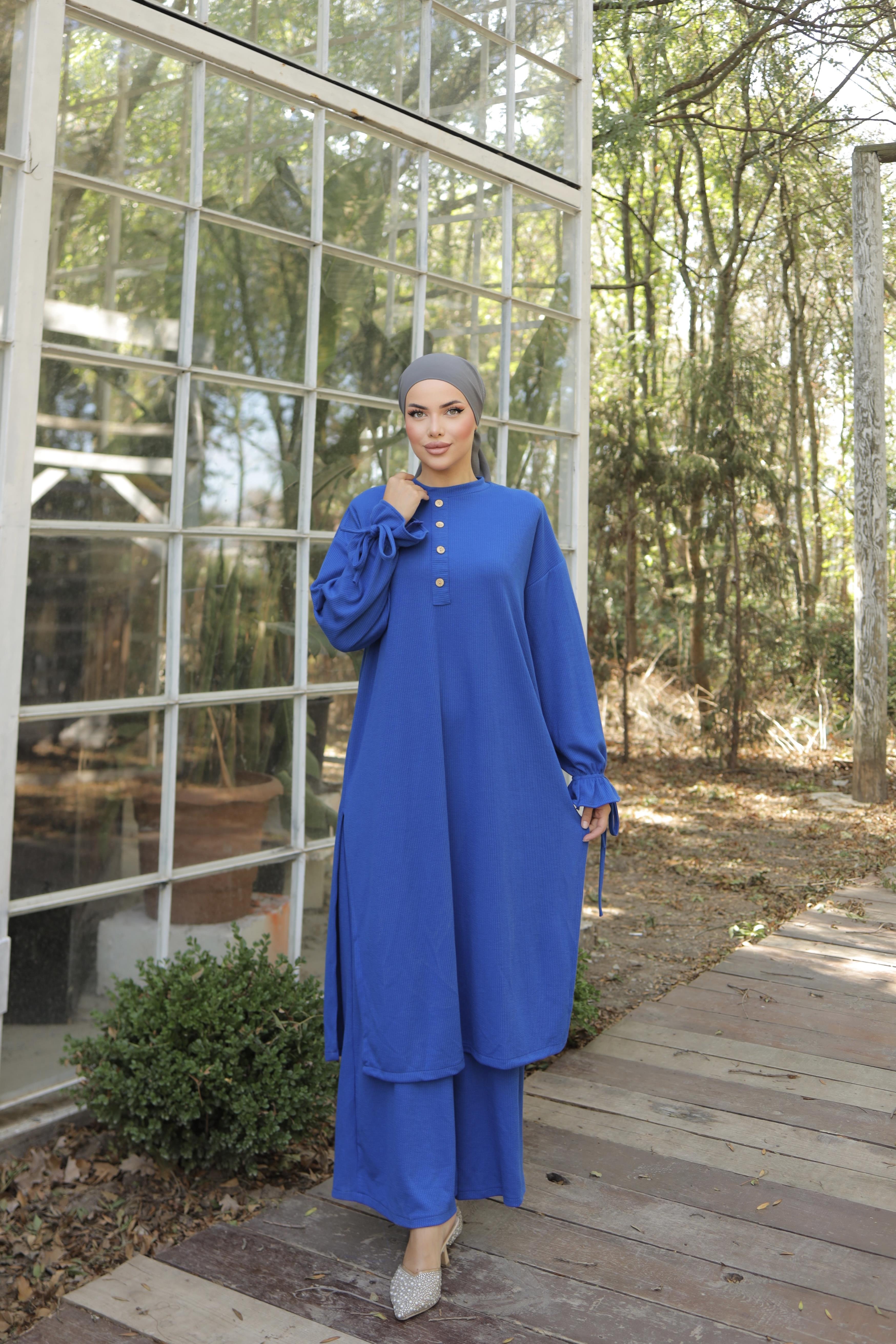Saks Düğme Detaylı Örme Pantolon Takım 6020