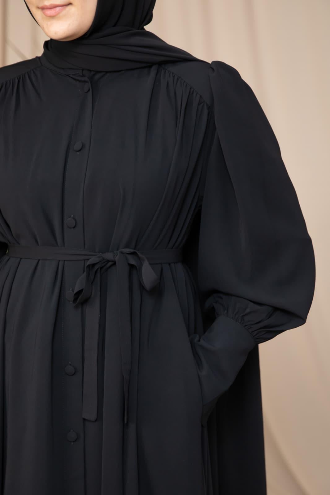 Siyah Boydan Kaplama Düğmeli Ferace 5130