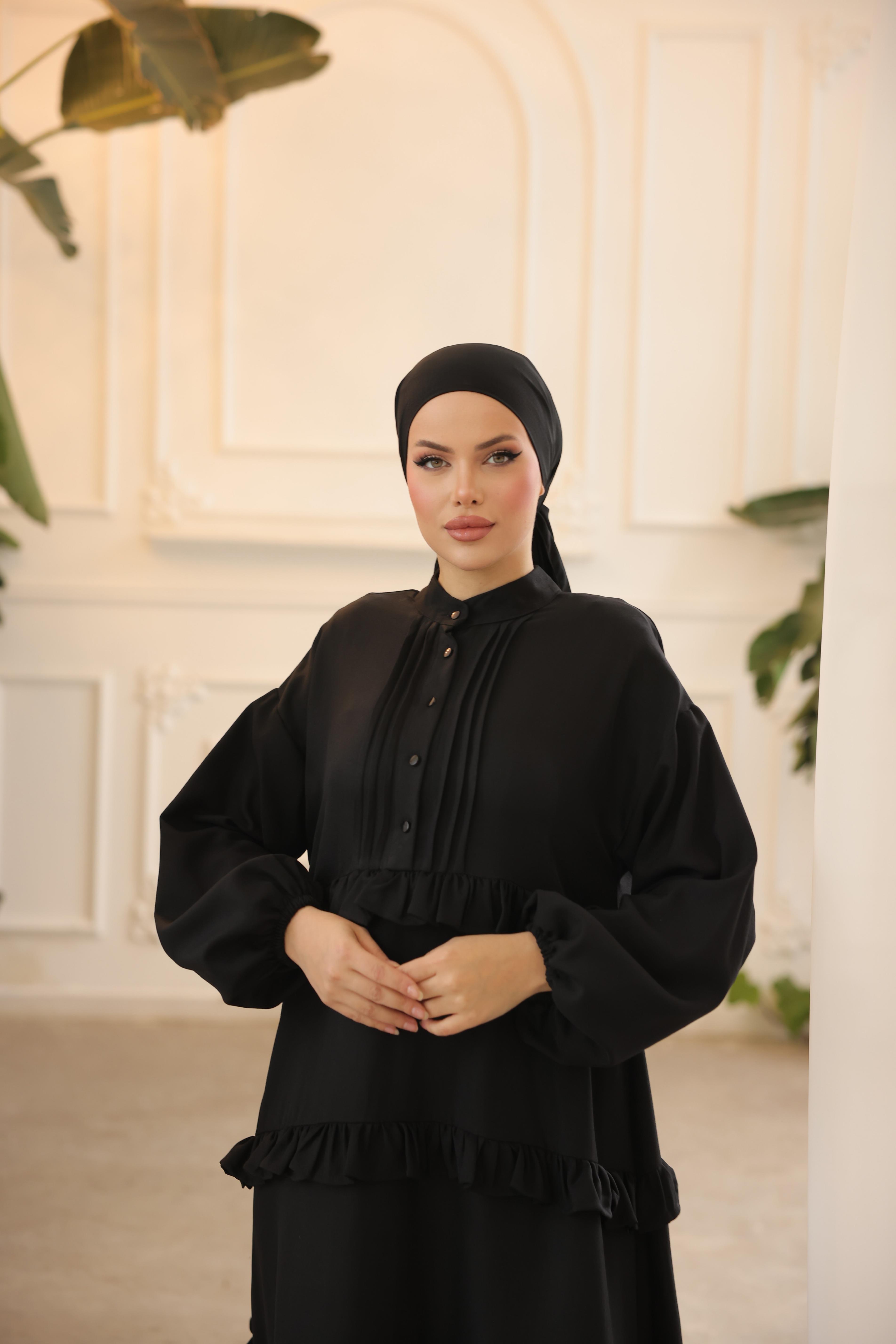 Siyah Fırfırlı Salaş Elbise 5067