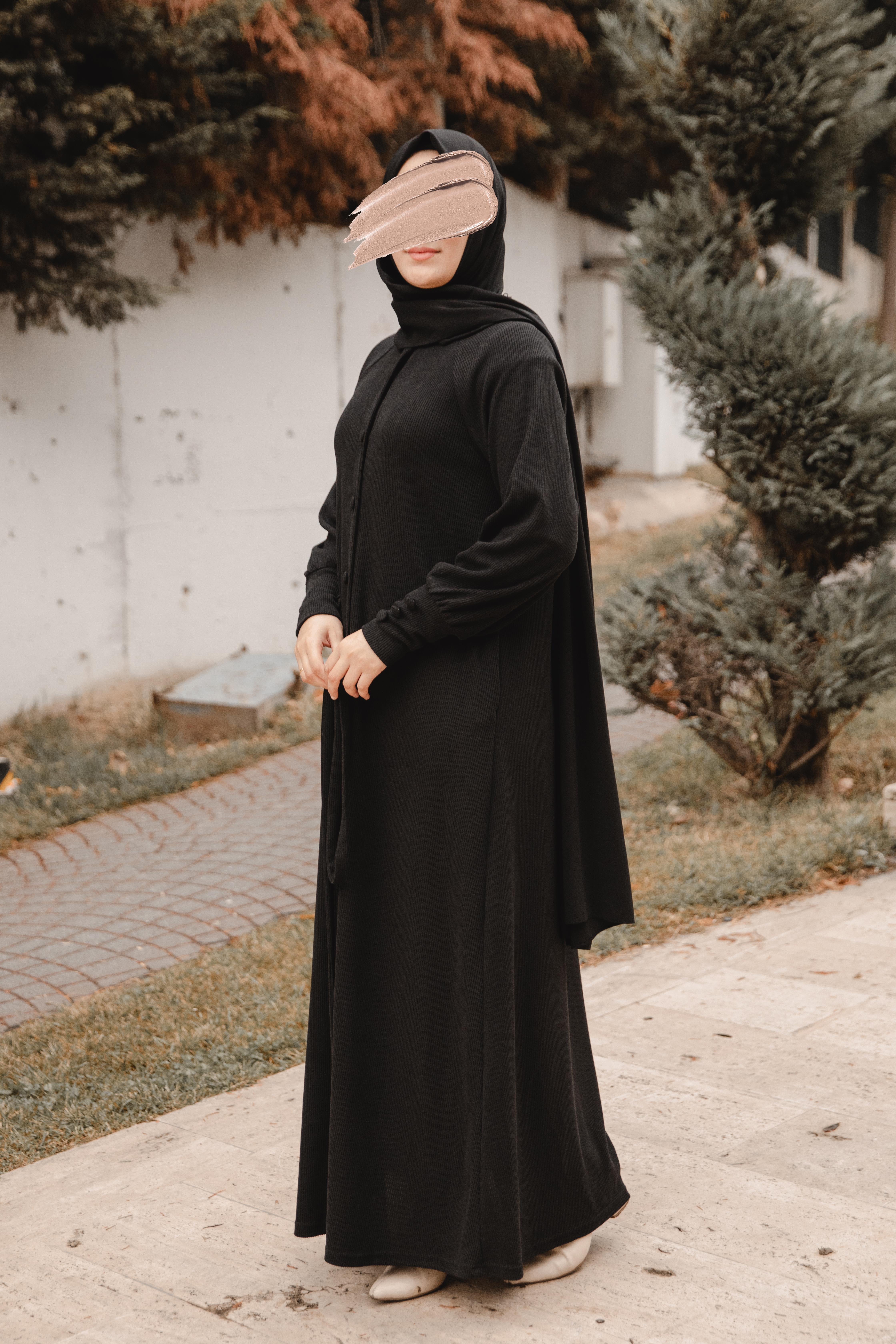 Siyah Kaplama düğmeli Elbise Nsr 5107